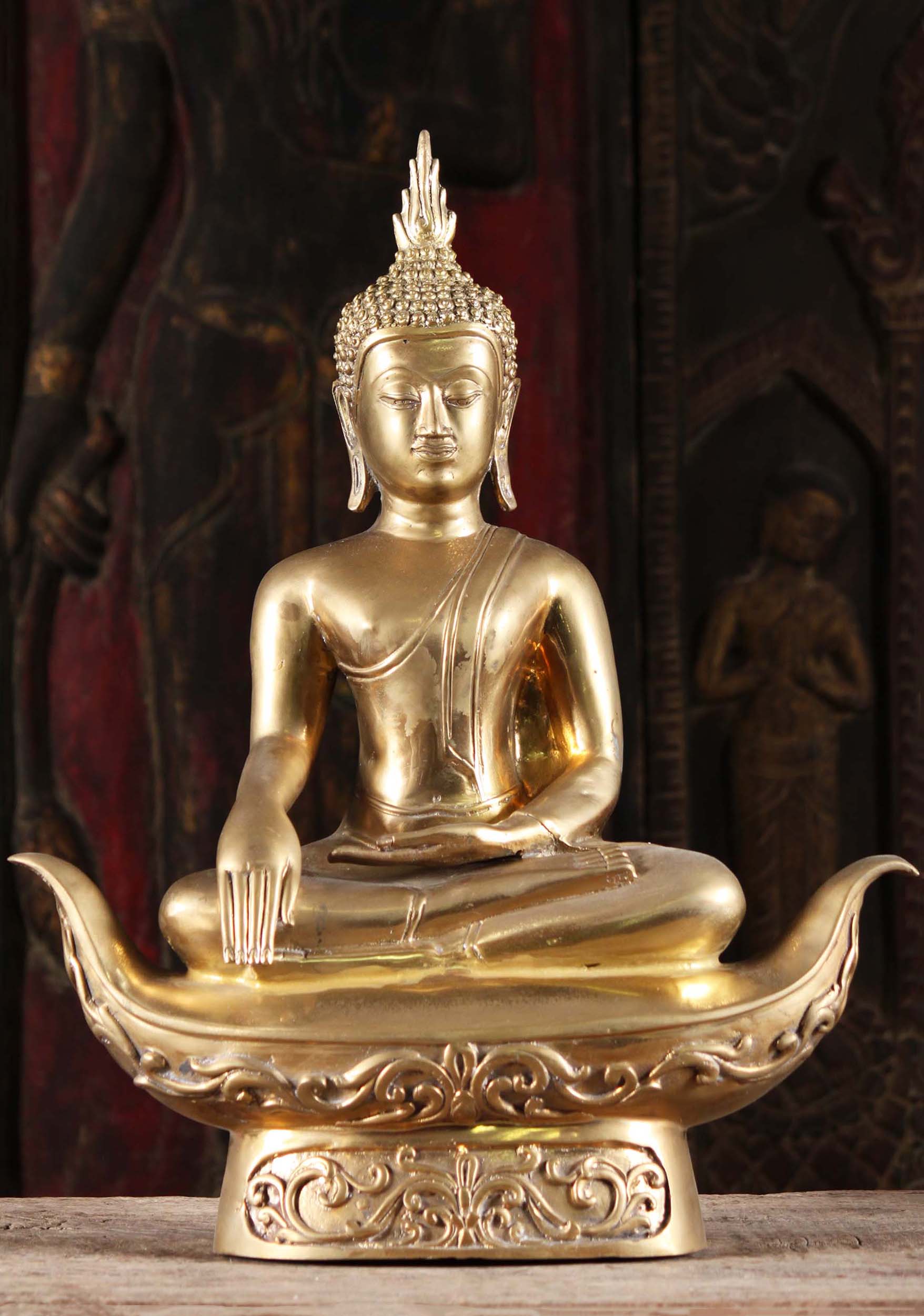 Brass Golden Uttong Style Buddha Statue 21"