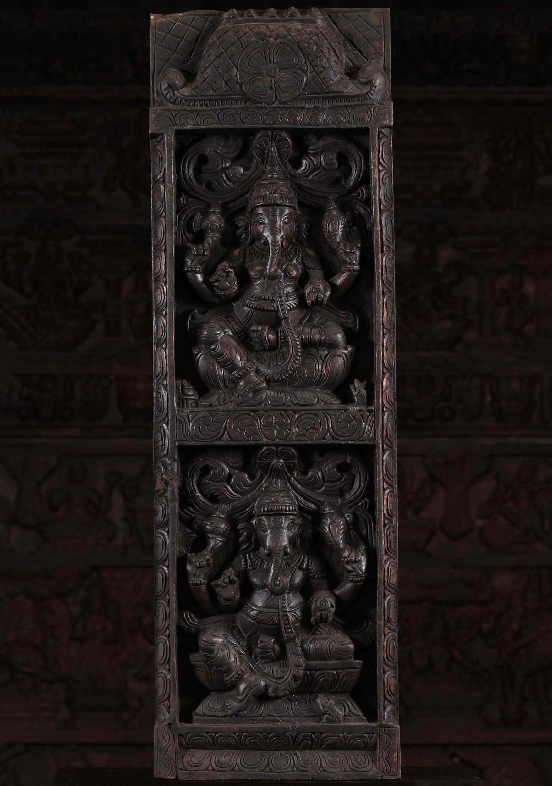 Dark Wood Vertical Ganapathi Panel 36"