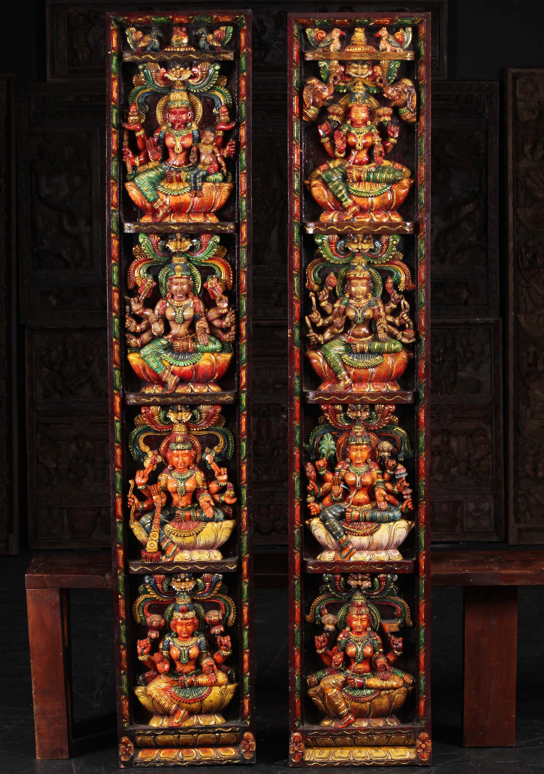 Wood Set of Ashta Lakshmi Wall Panels 75"