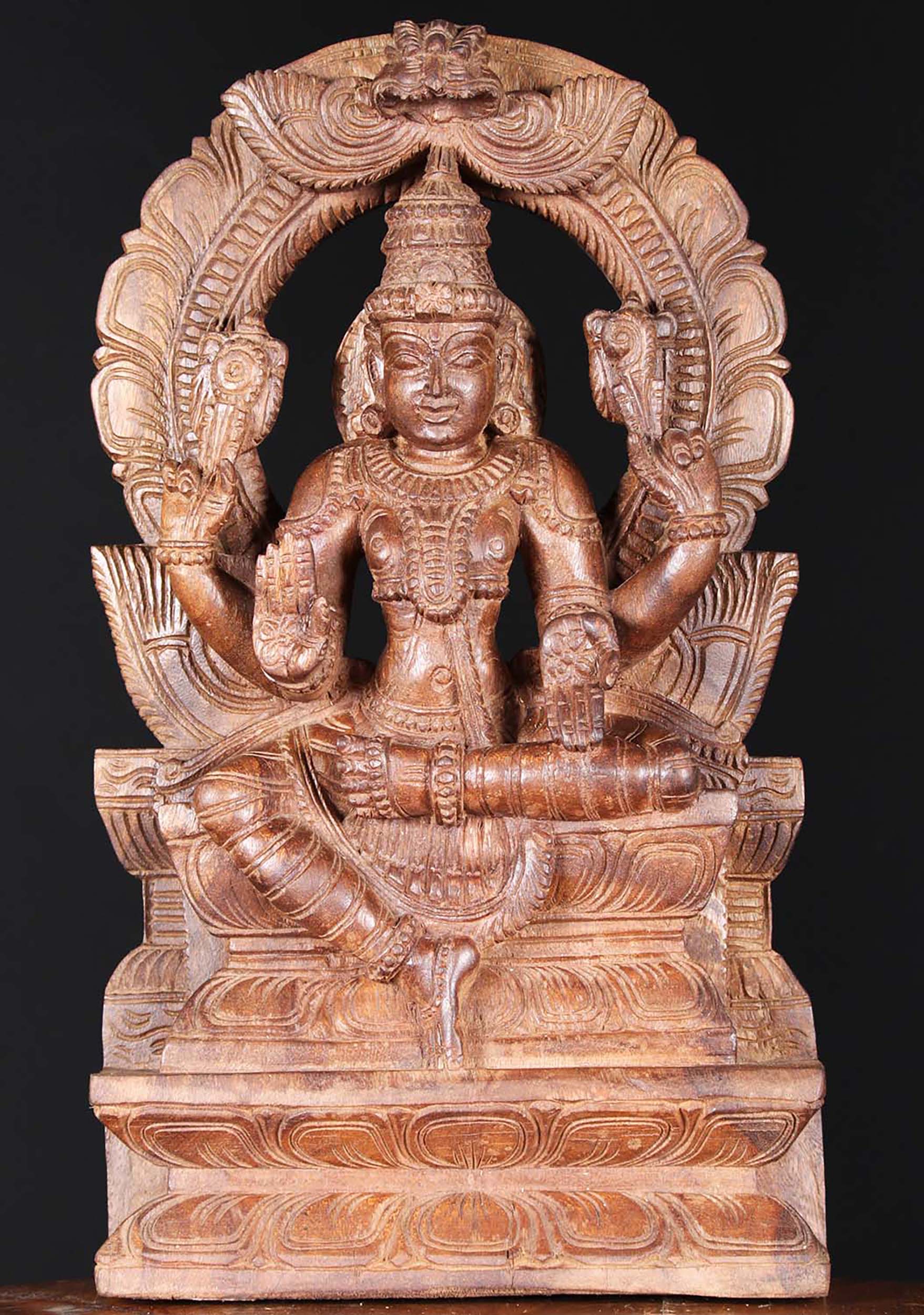 Wooden Vishnu Statue with Arch 18"