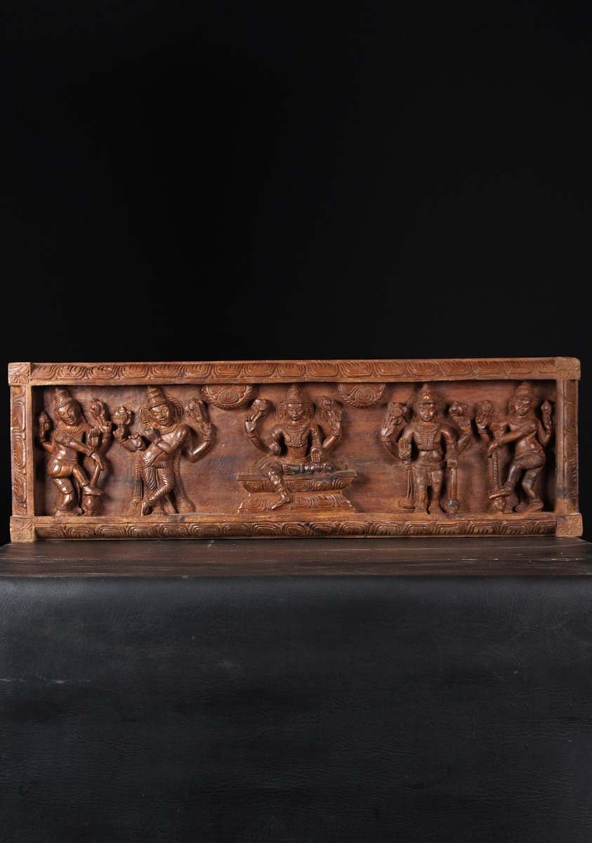 Wood Wall Panel with 3 Forms of Vishnu 36"