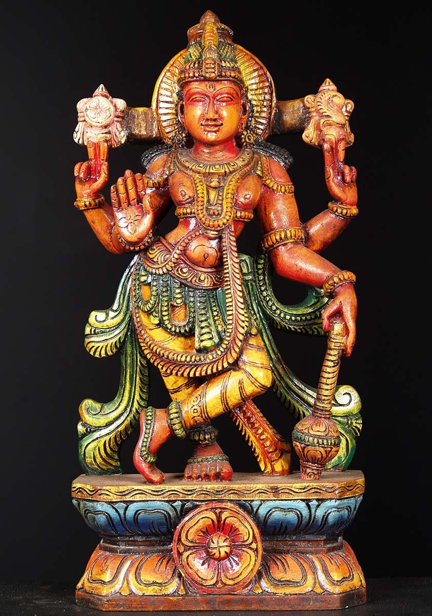 Wooden Standing Abhaya Vishnu Sculpture 24"