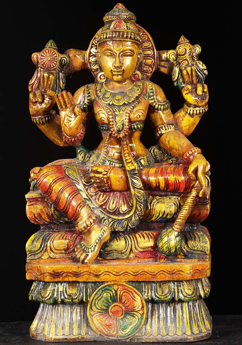 Wooden Seated Vishnu Statue 18"