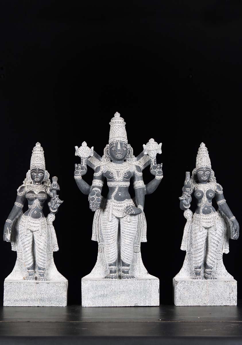 Granite Statue Set of Vishnu With Consorts 22"