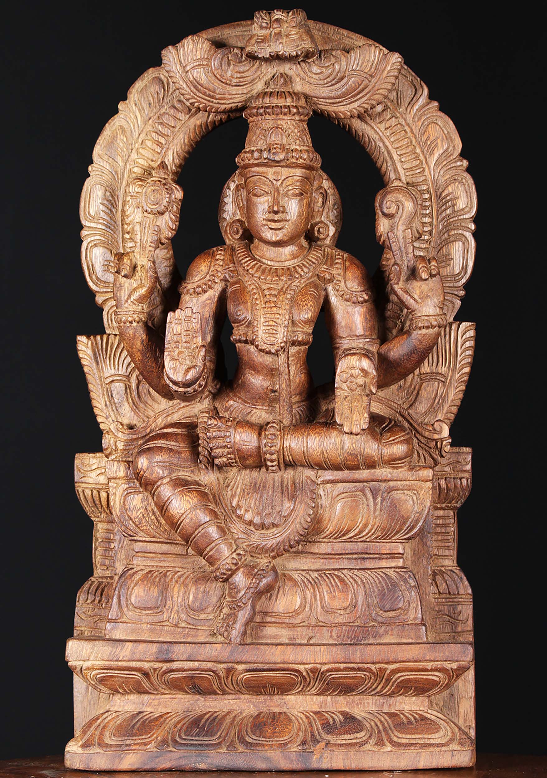 Wooden Vishnu Statue with Arch 18"