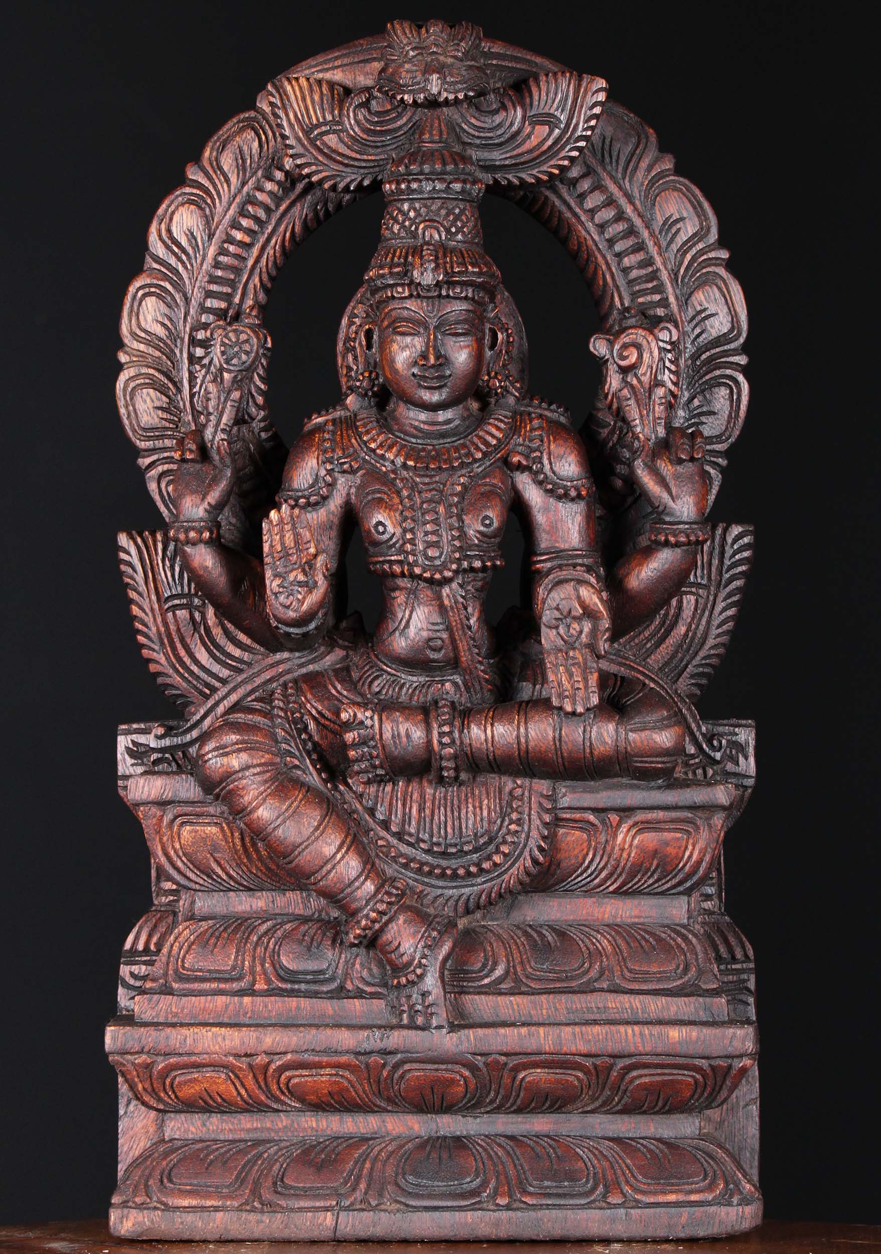 Wooden Vishnu Statue with Arch 18"