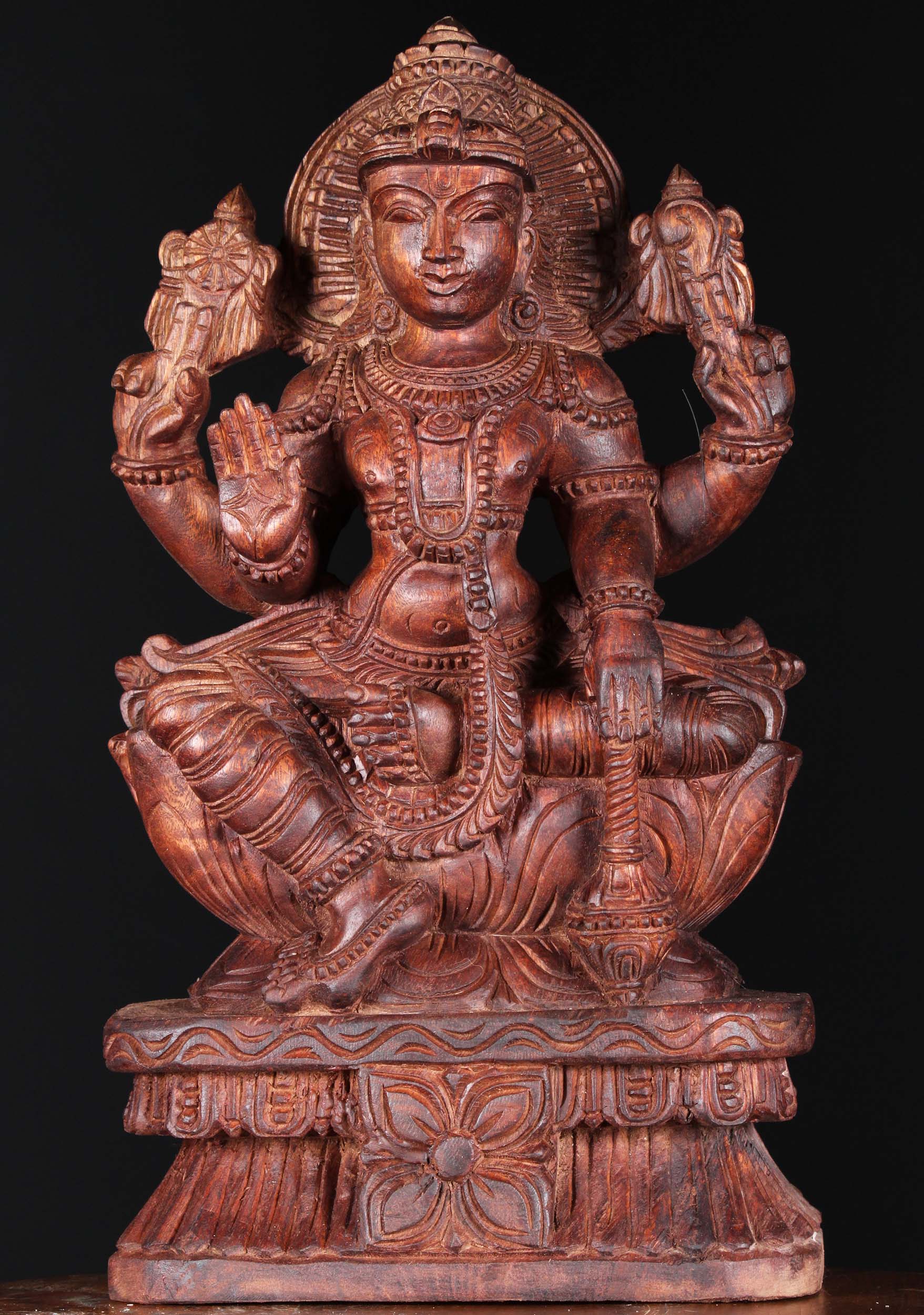 Wooden Seated Vishnu Statue with Club 18"