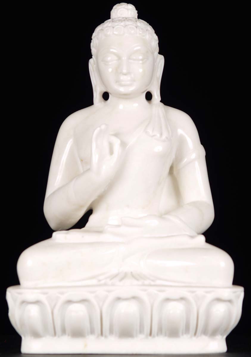 White Marble Teaching Buddha Statue 15"