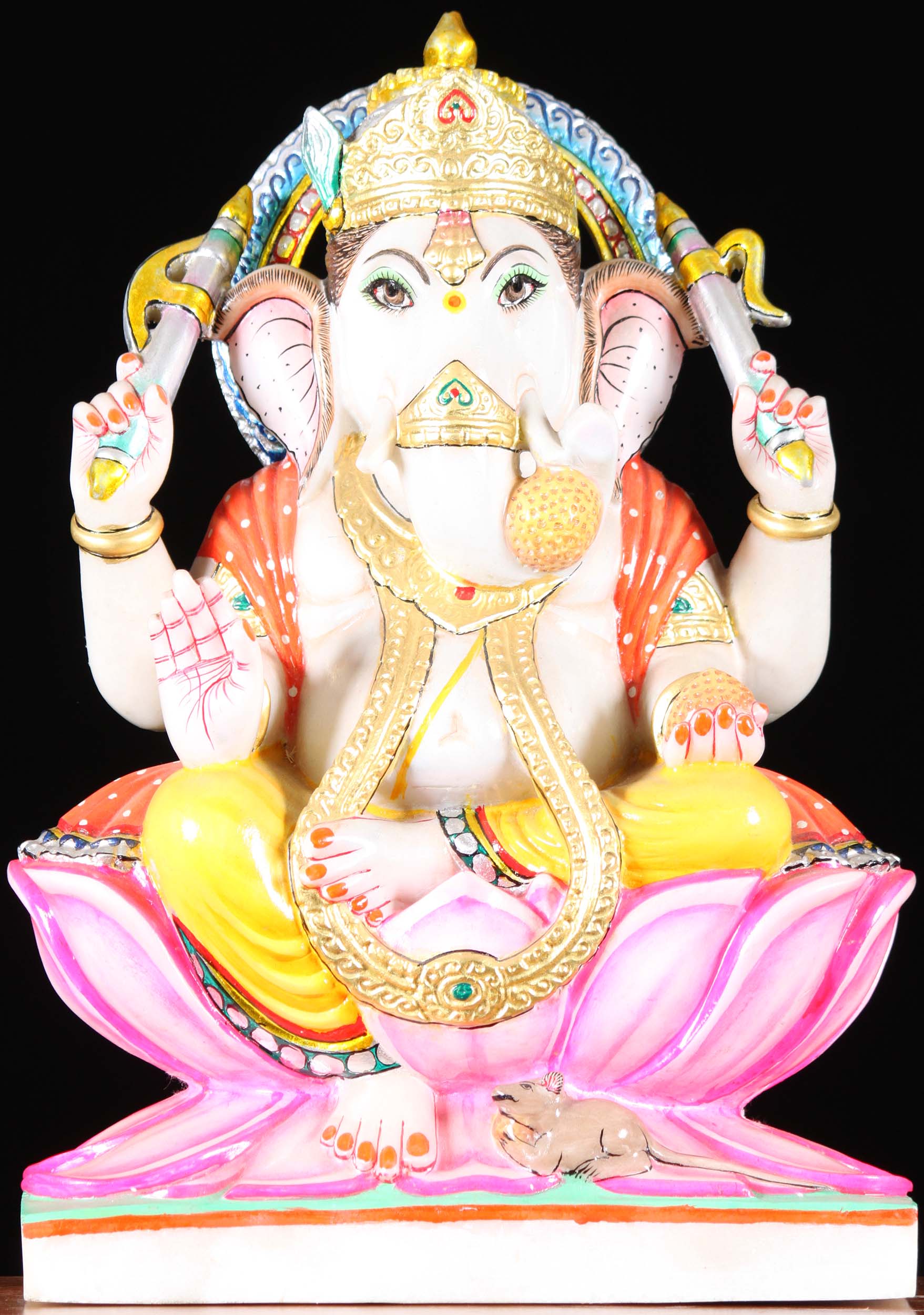 White Marble Abhaya Ganesha Statue 18"