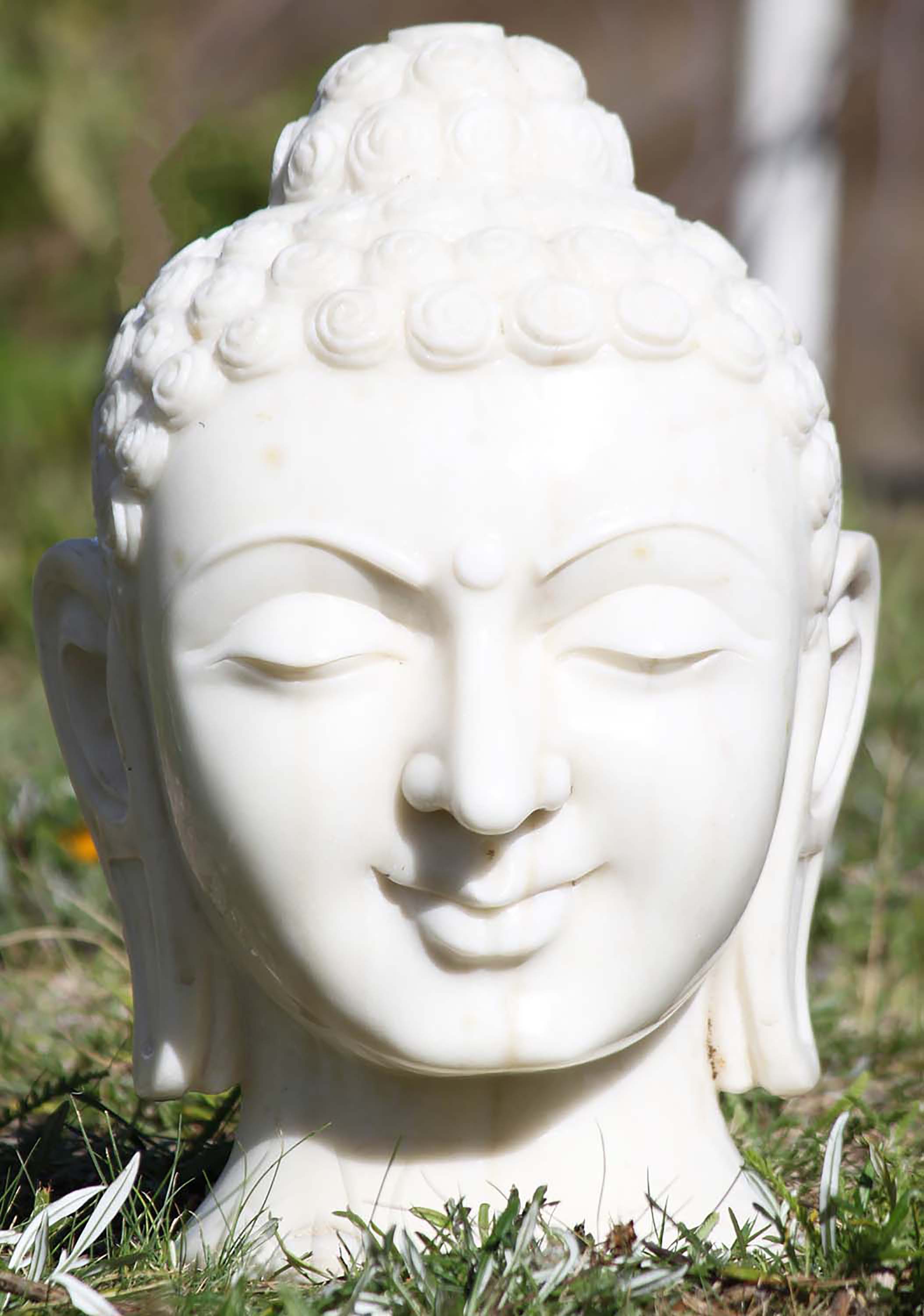 White Marble Buddha Head Bust 17"