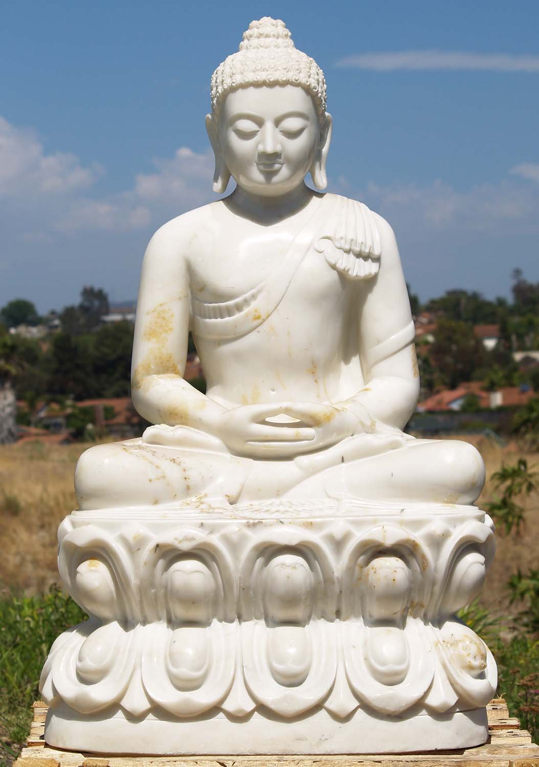 SOLD White Marble Buddha Meditating Carving 36