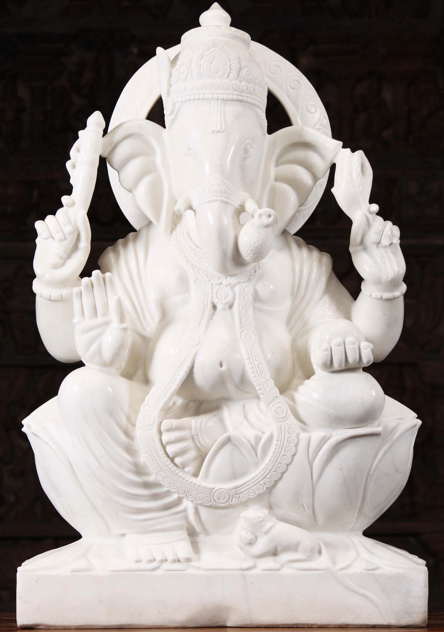 White Marble Abhaya Mudra Ganapathi Statue 36"