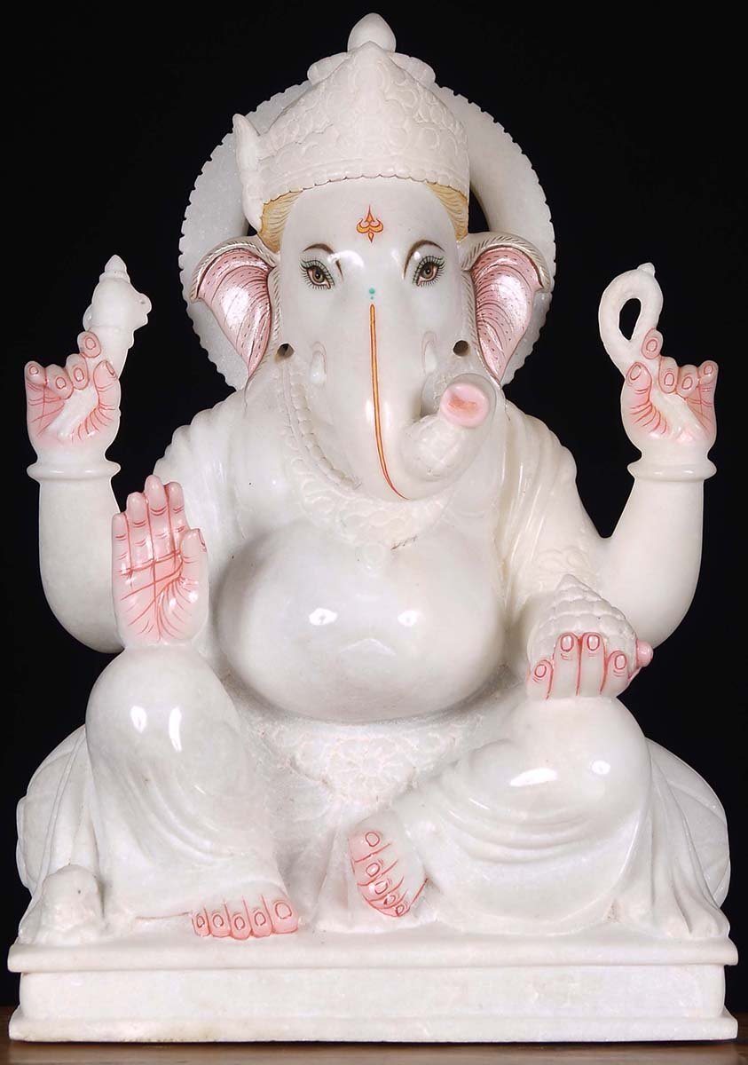 White Marble Ganesha Sculpture 17"