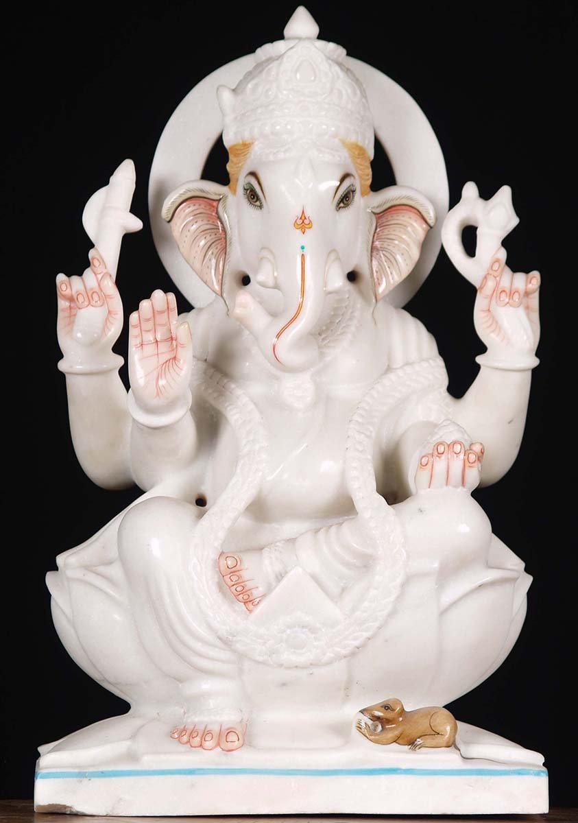 White Marble Ganesh Statue 17"