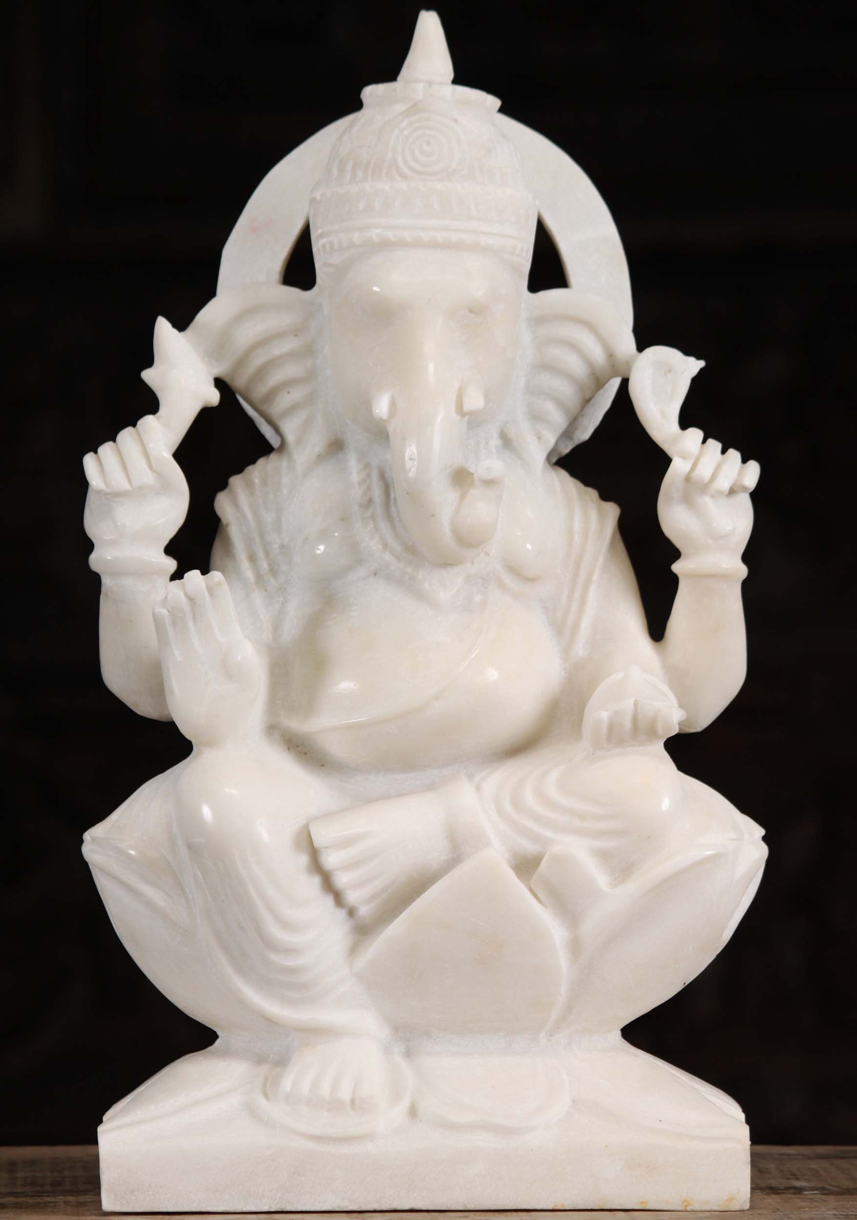 White Marble Abhaya Mudra Ganesha Carving 18"