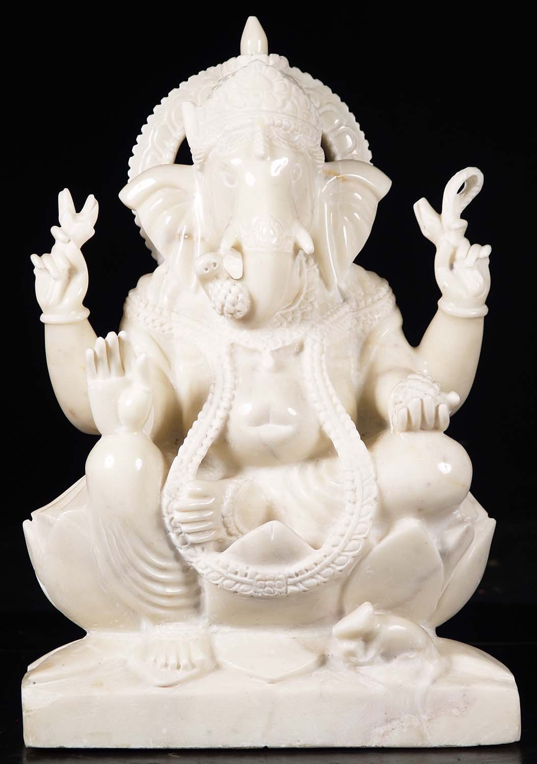 White Marble Seated Ganesha Sculpture 25"