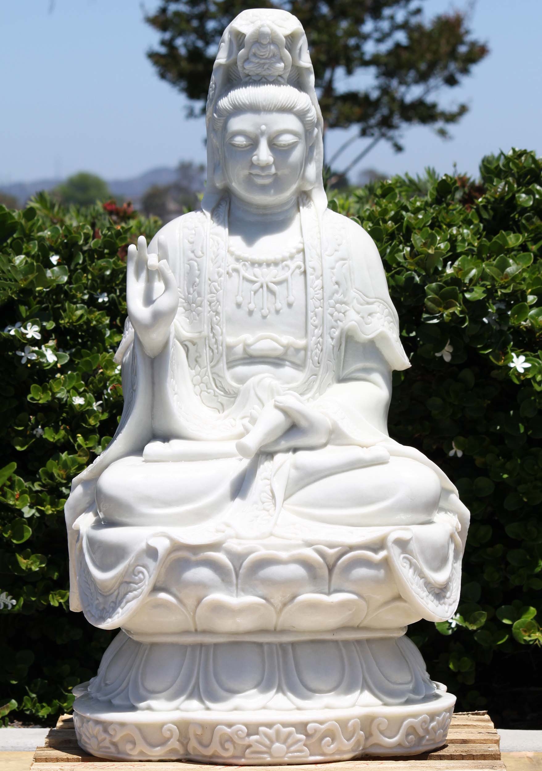 White Marble Radiant Kwan Yin Statue 41"