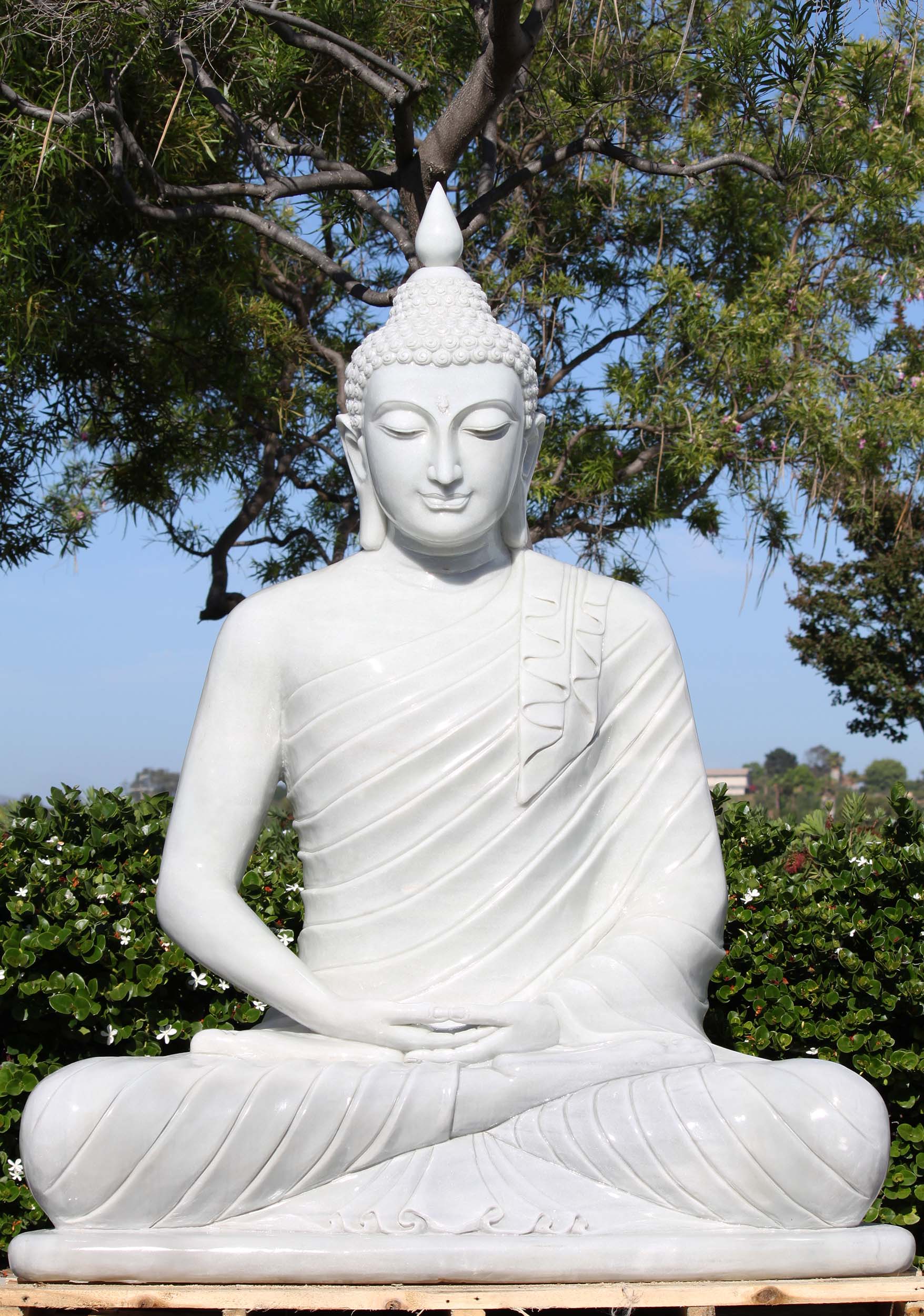 Large Marble Meditating Buddha Statue 68" (#109wm12): Hindu Gods