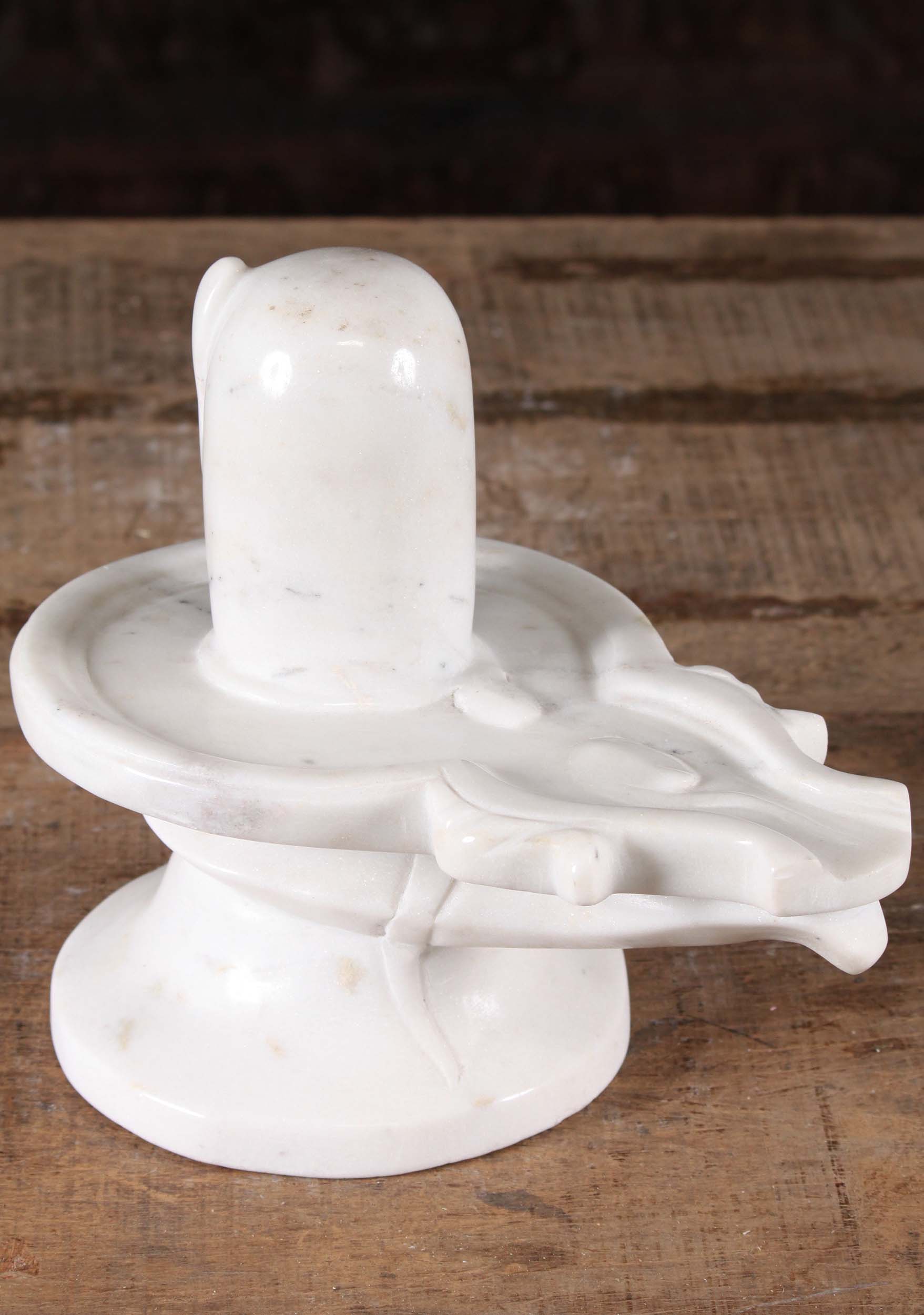 White Marble Shiva Lingam with 4 Cobras 12"