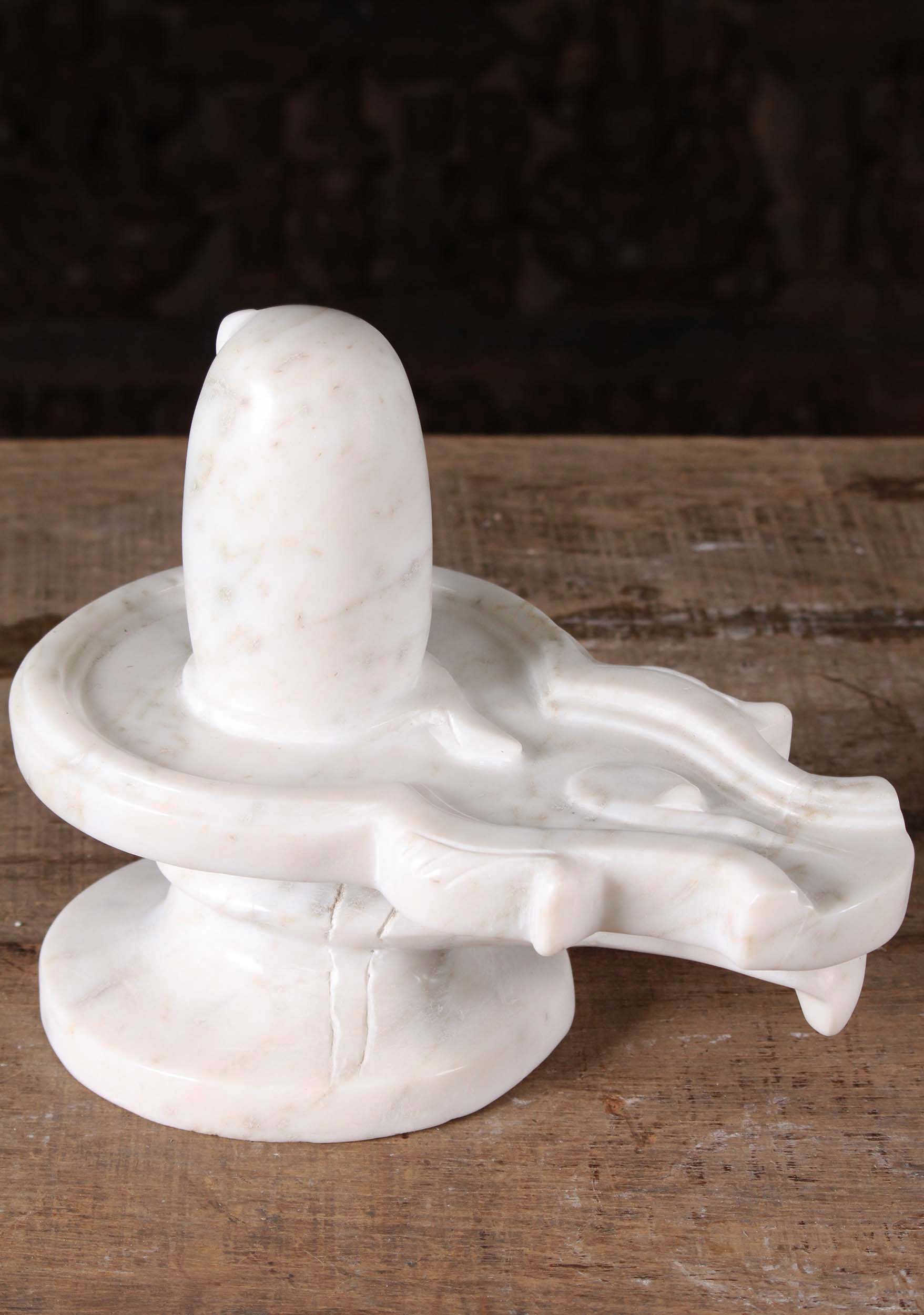 White Marble Shiva Lingam with 4 Cobras 12.5"