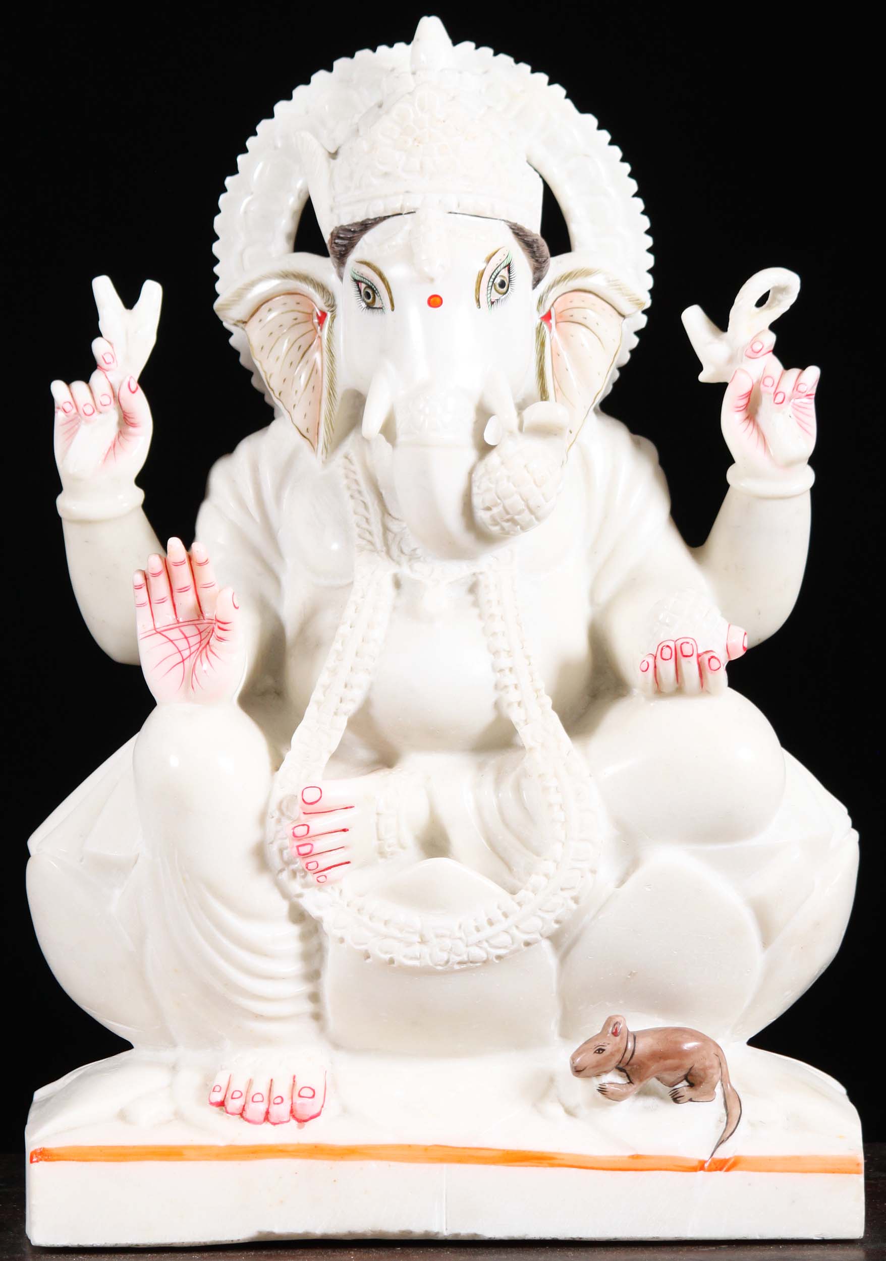 Marble Ganesh Statue Holding Laddu in Trunk 23"