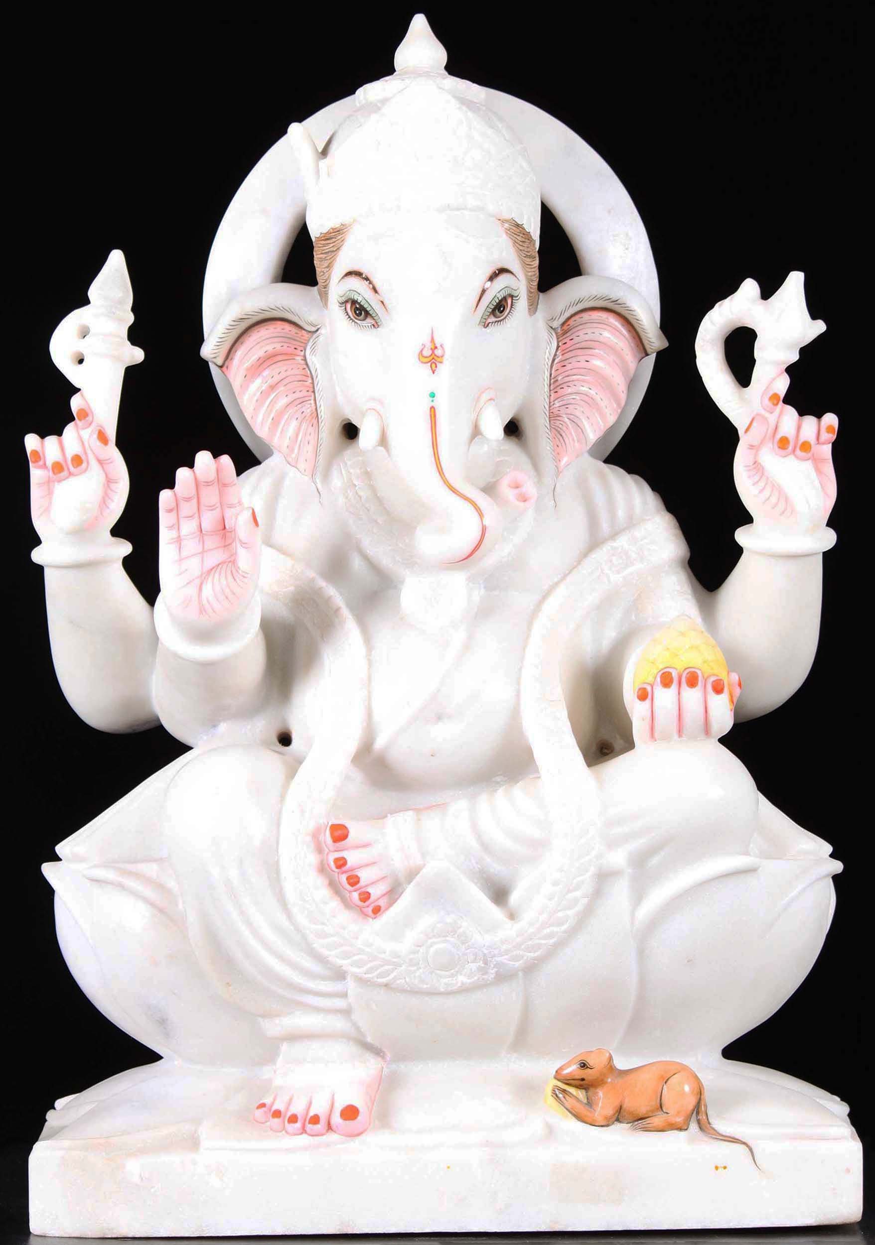 White Marble Seated Ganesh Statue 24"