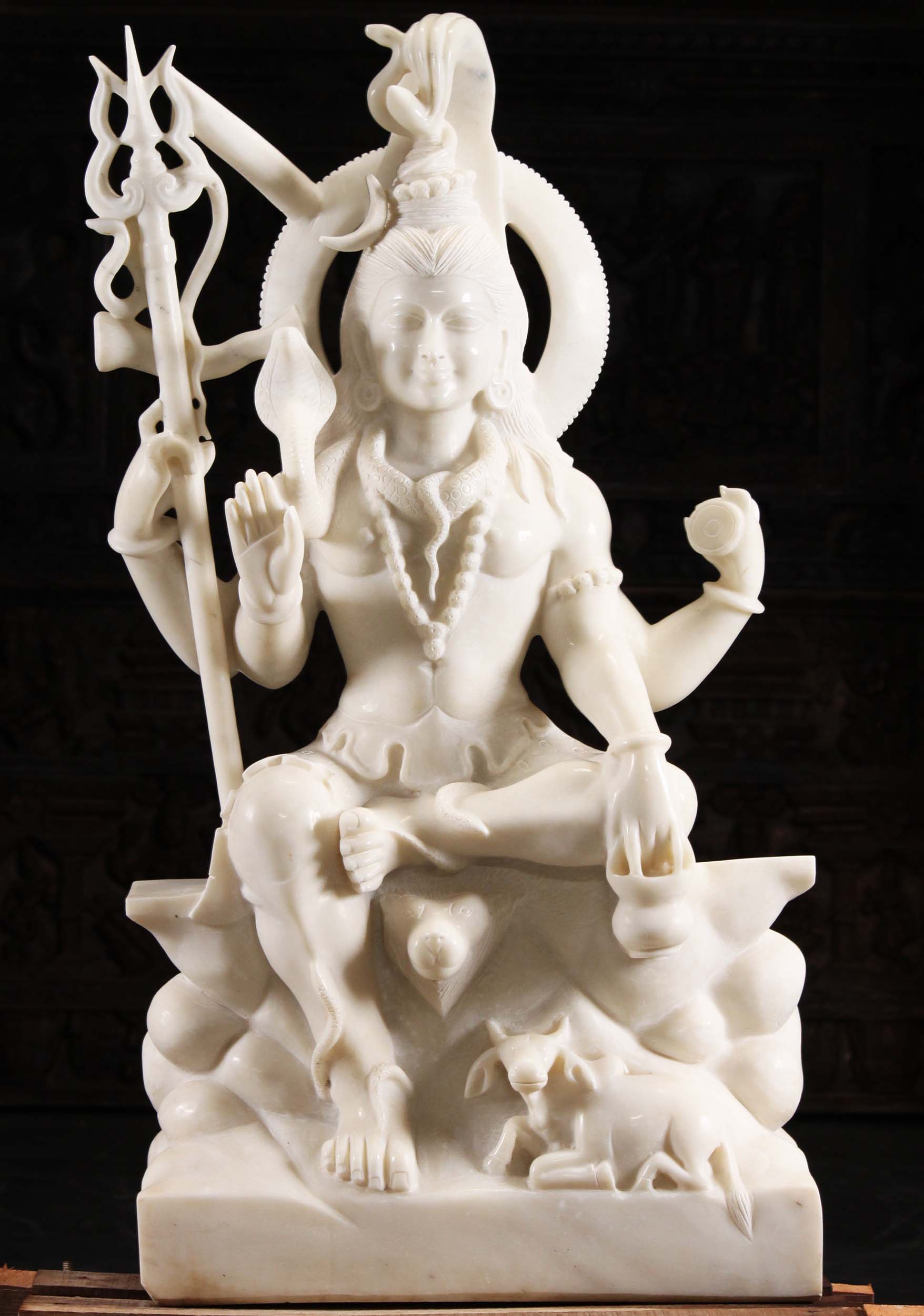 White Marble Shiva with Nandi Sculpture 48"