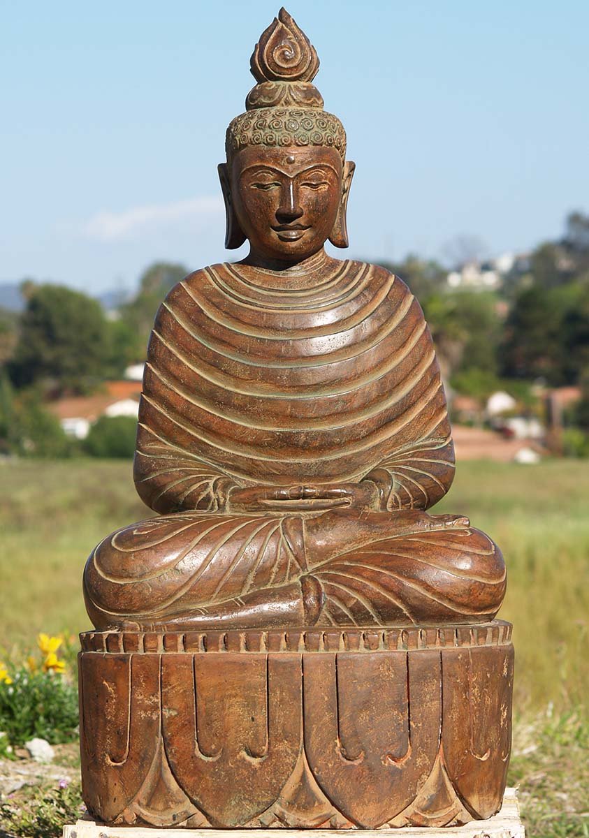 Stone Buddha Statue Wearing Winter Robes 37"