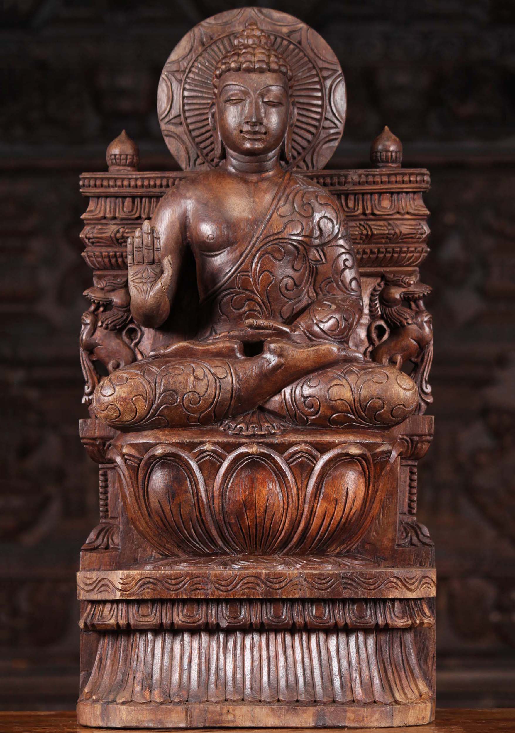 Wooden Abhaya Mudra Buddha Sculpture 24"