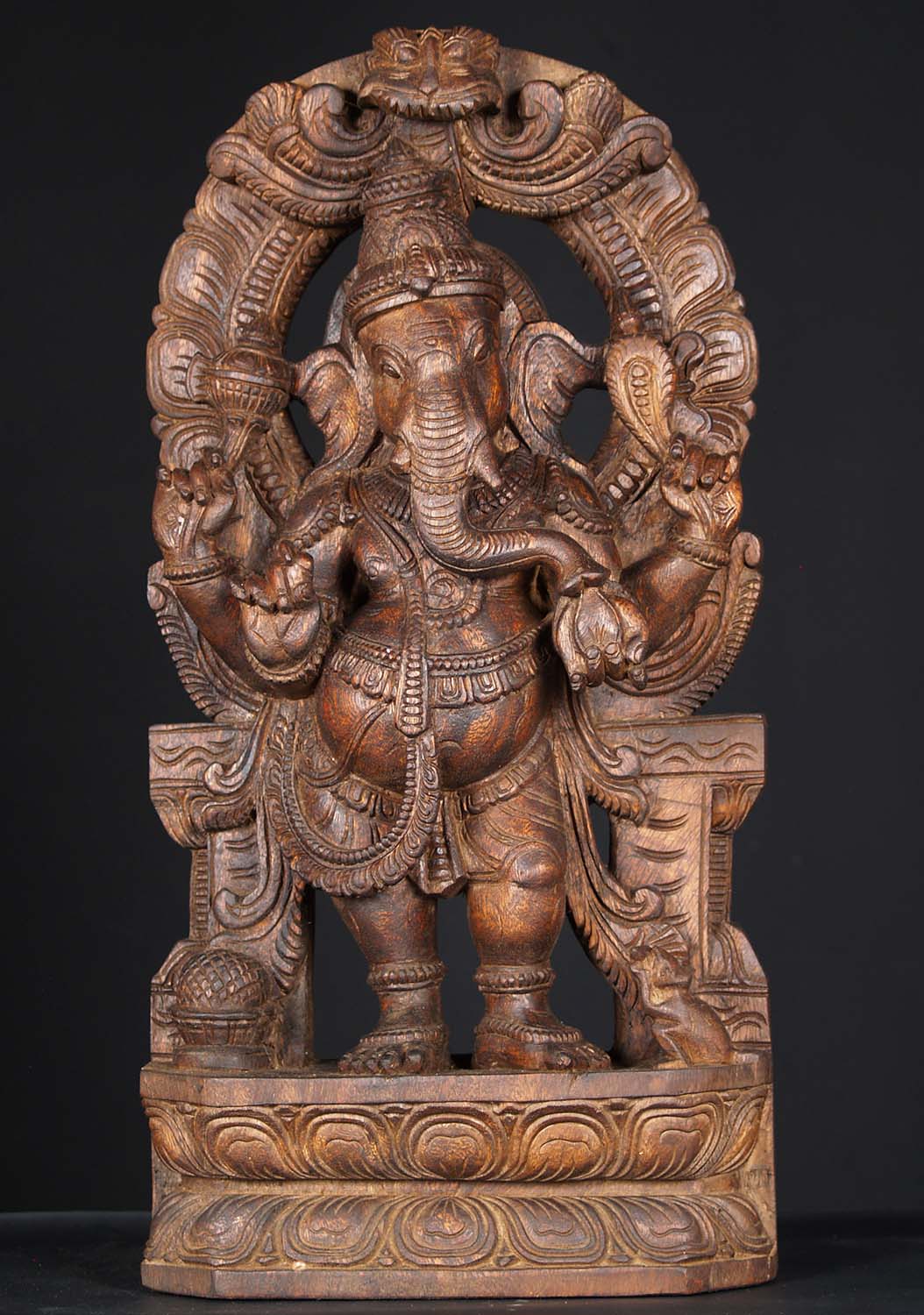 Wood Standing Ganesh Statue with Arch 24"