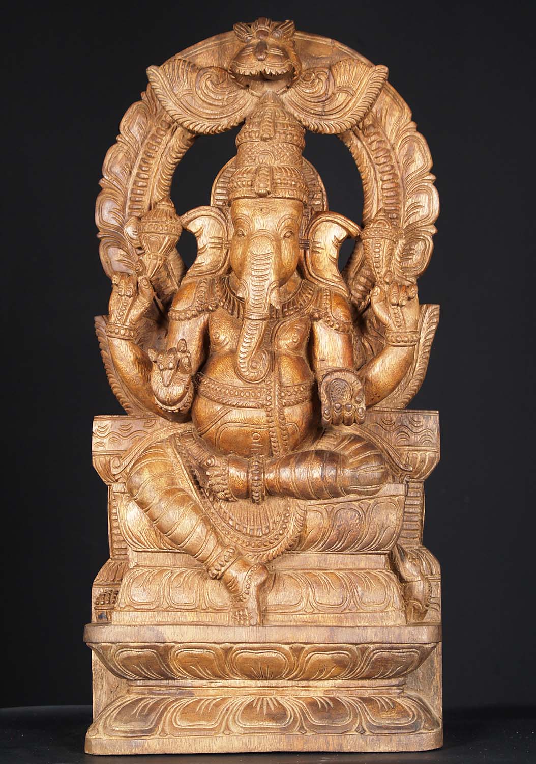 Wooden Ganesh Statue with Arch 24"