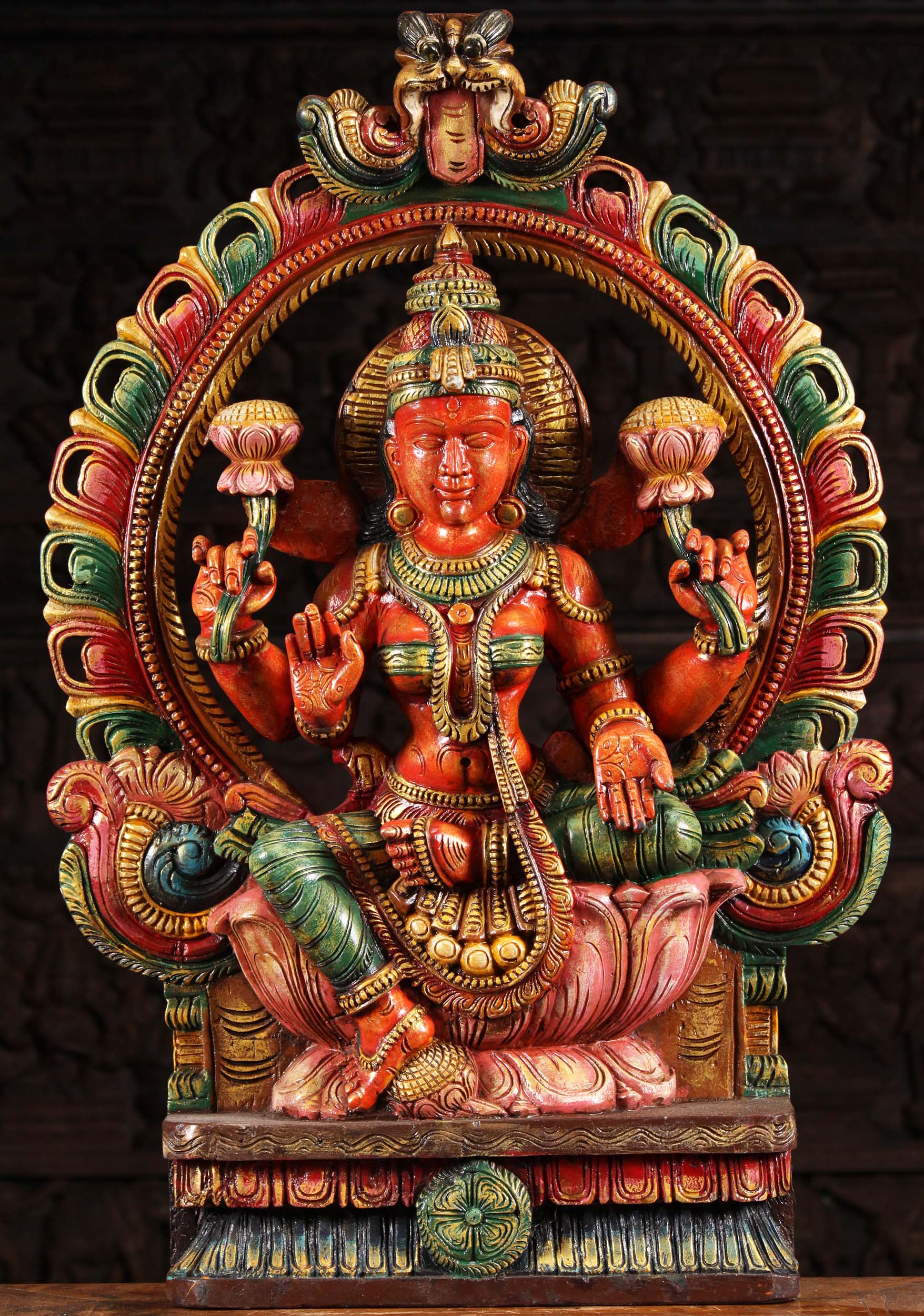 Wood Lakshmi Statue with Mahakala Arch 36"