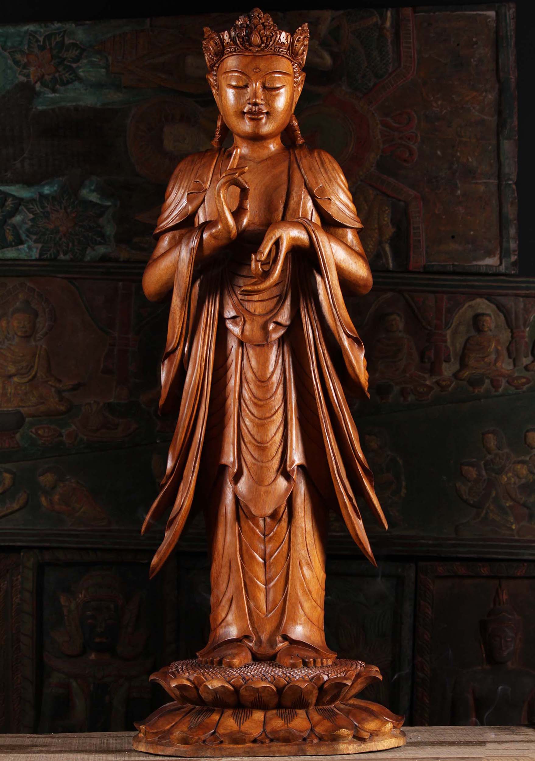 SOLD Wood Buddha In Dharmachakra Mudra 41