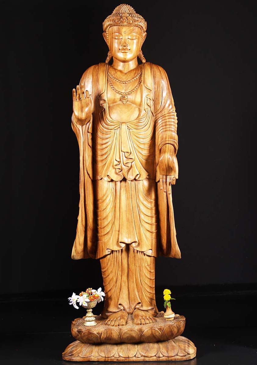 SOLD Wood Double Vitarka Mudra Buddha Statue 60
