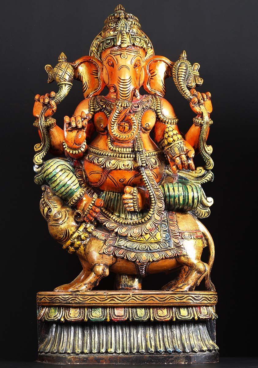 Wood Colored Ganesh on Rat 36"