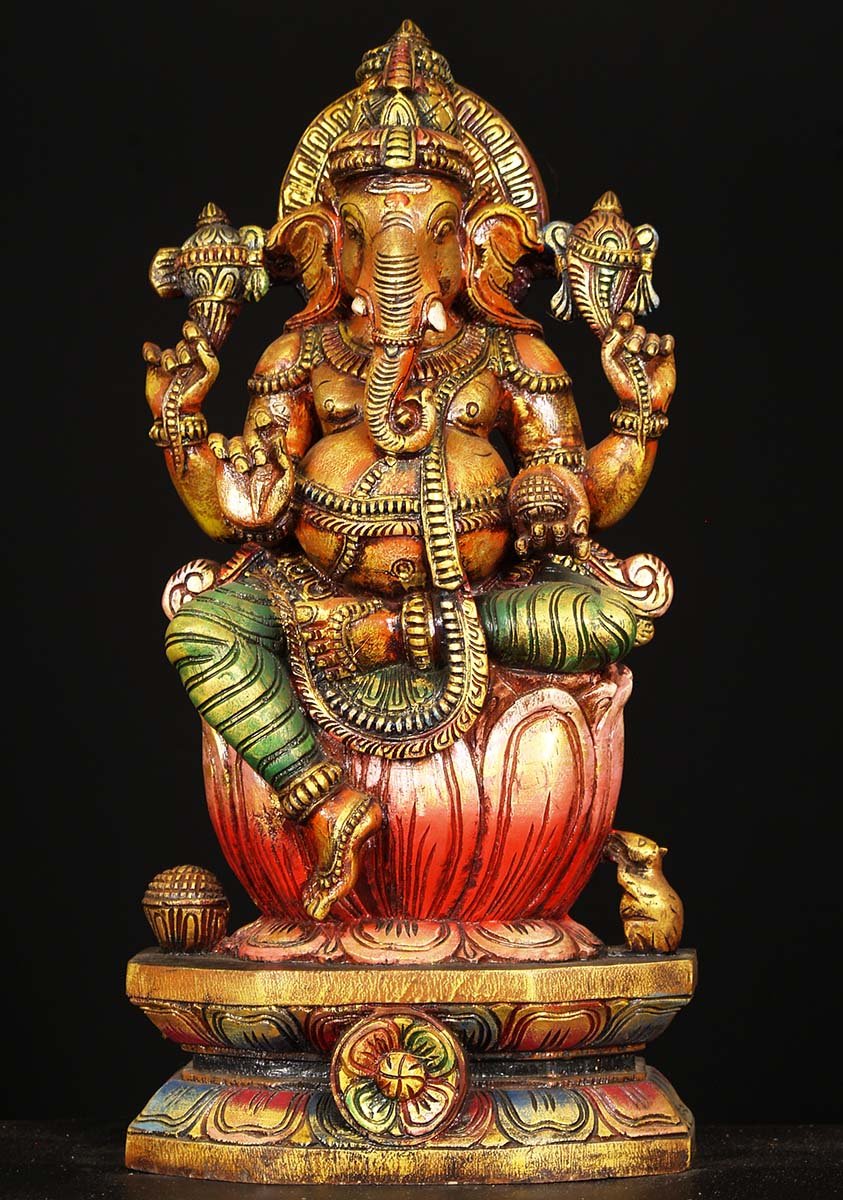 Wood Painted Ganesh Statue 24"