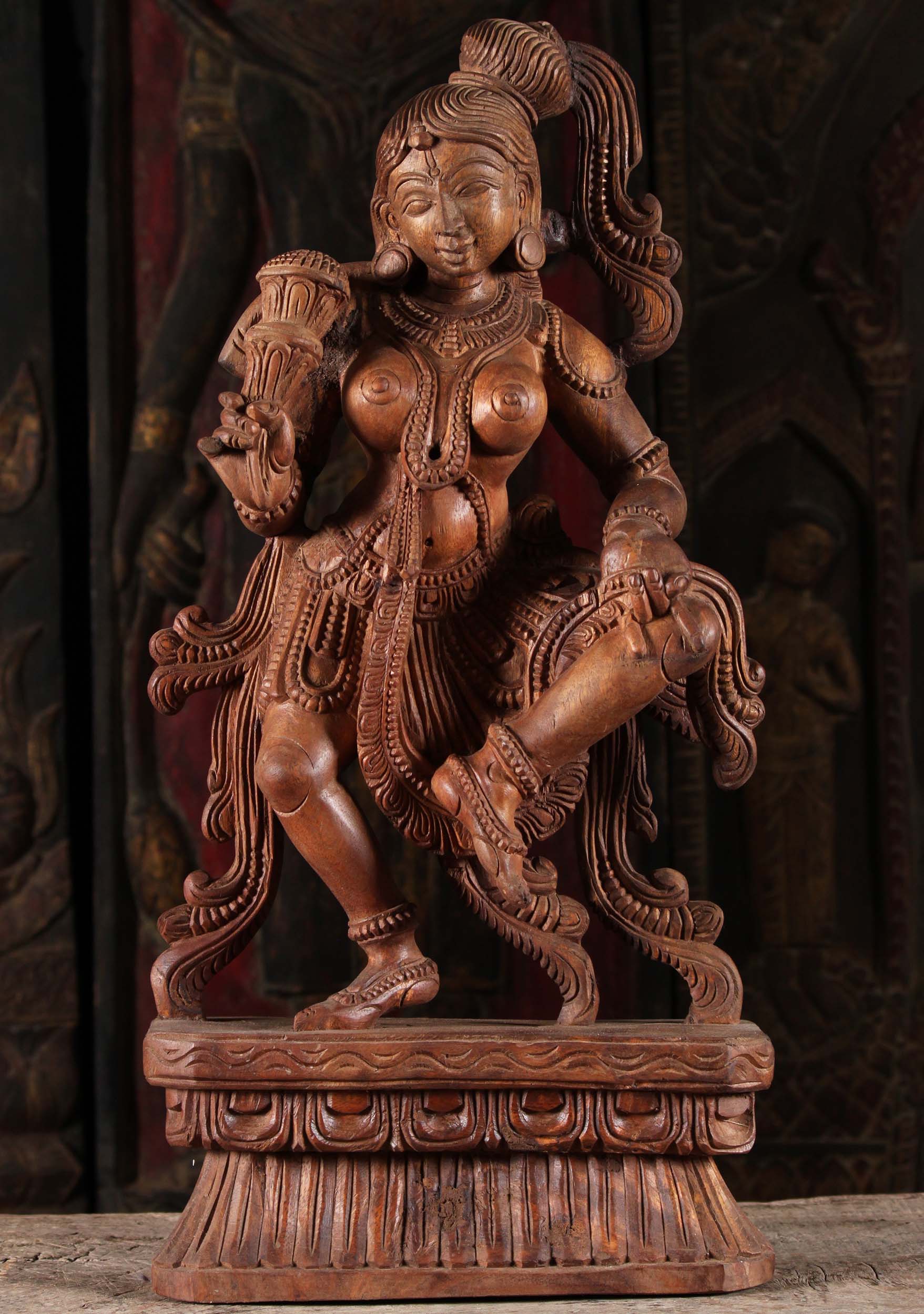 Wood Dancing Devi Statue 24"