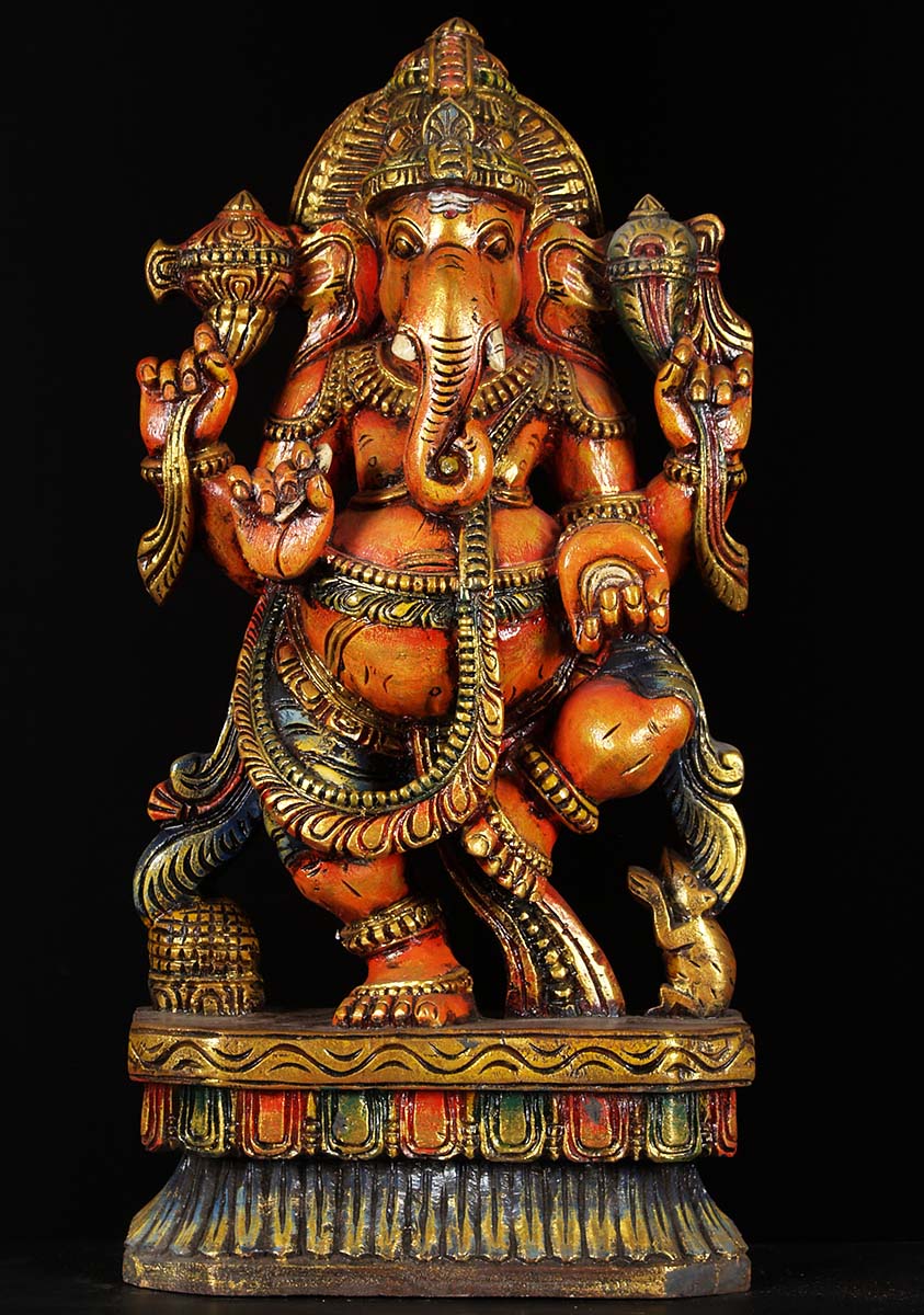 Wood Dancing Ganesh Statue 24"