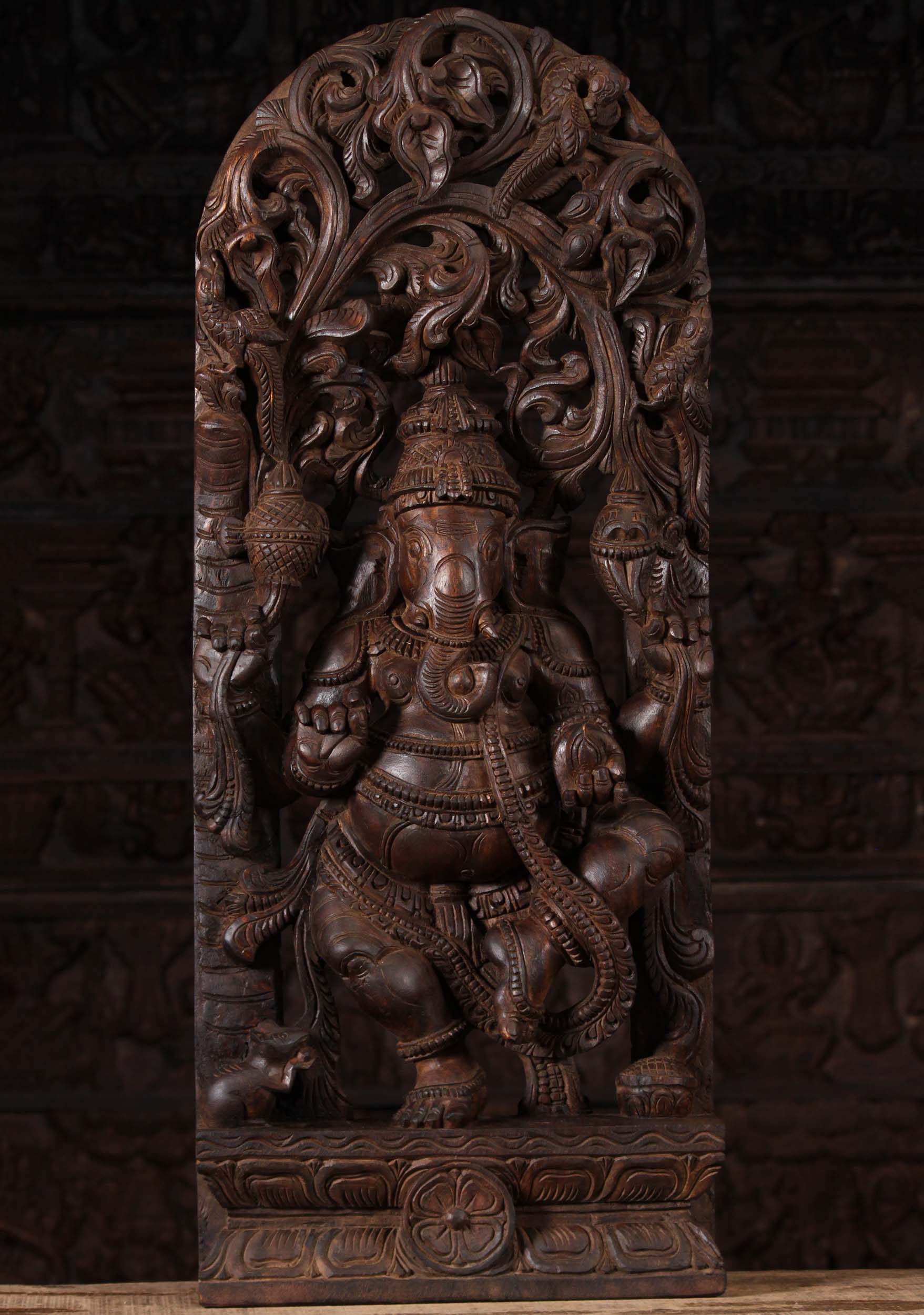 Wood Dancing Ganesh Under Canopy 36"