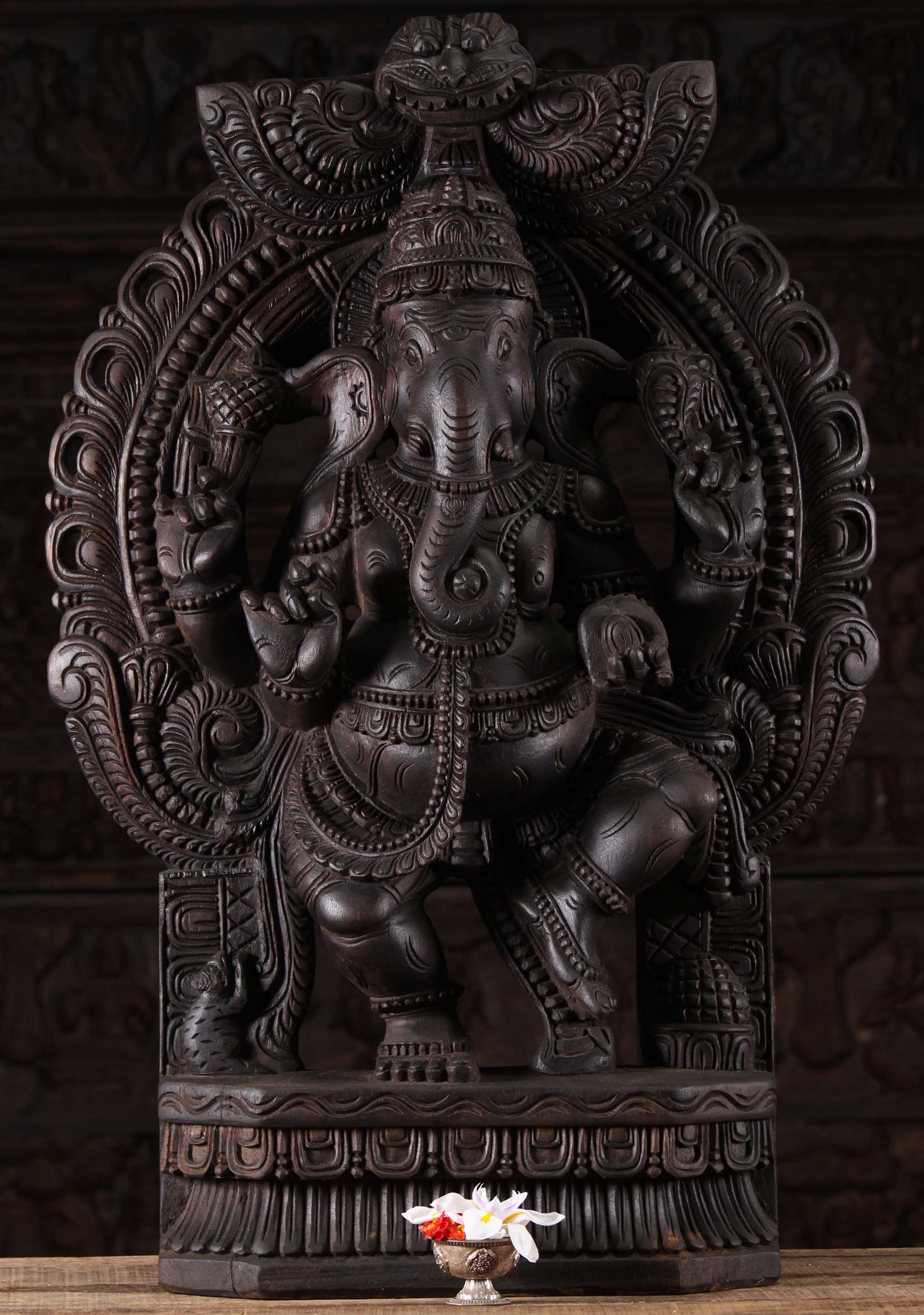 SOLD Wood Dancing Ganesh With Arch 36