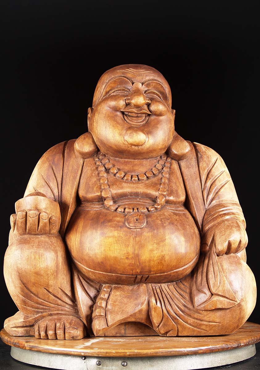 STATUE OF THE DAY Wooden Fat And Happy Buddha Statue 24