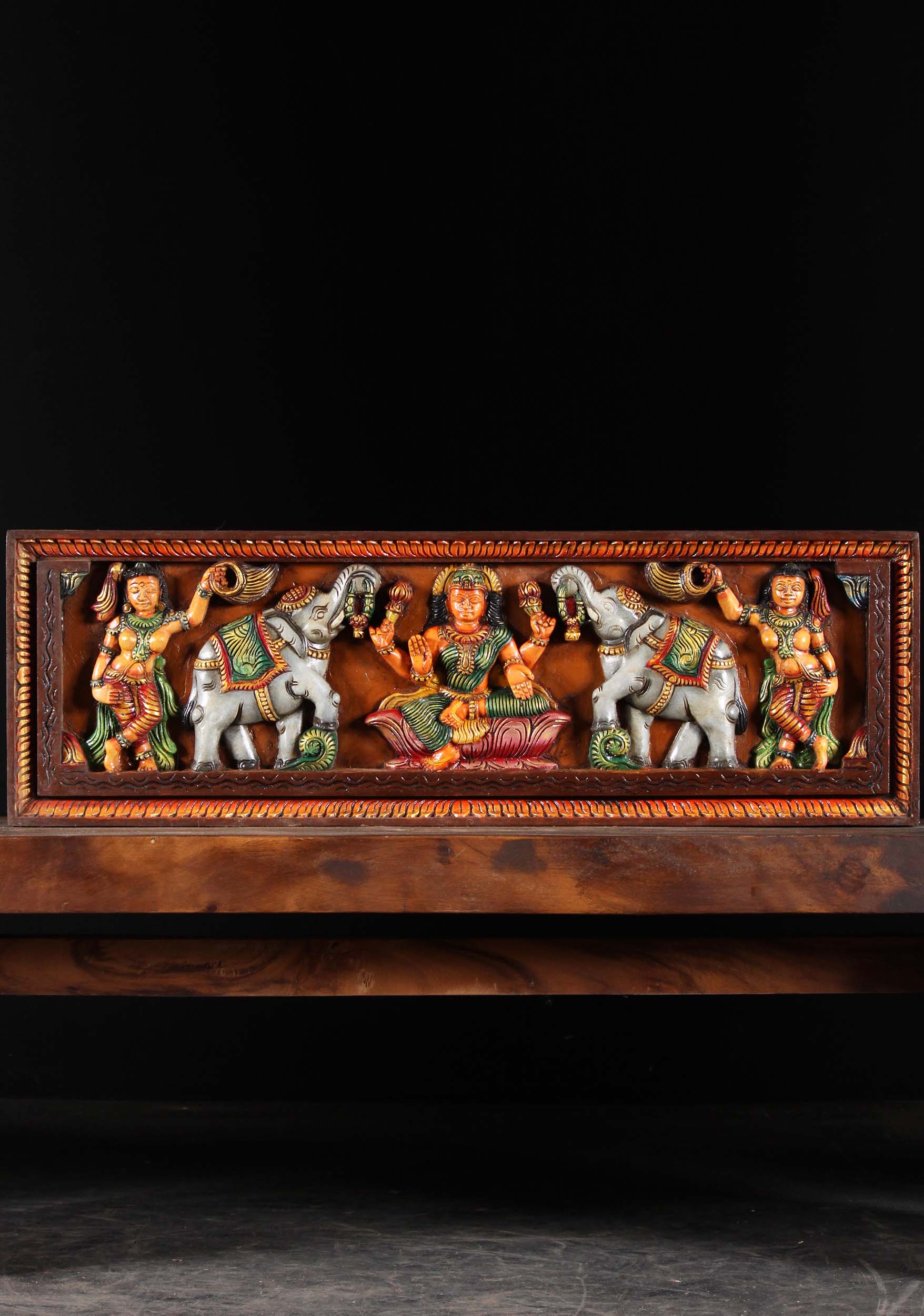 Wood Gaja Lakshmi Wall Panel Hanging 36"