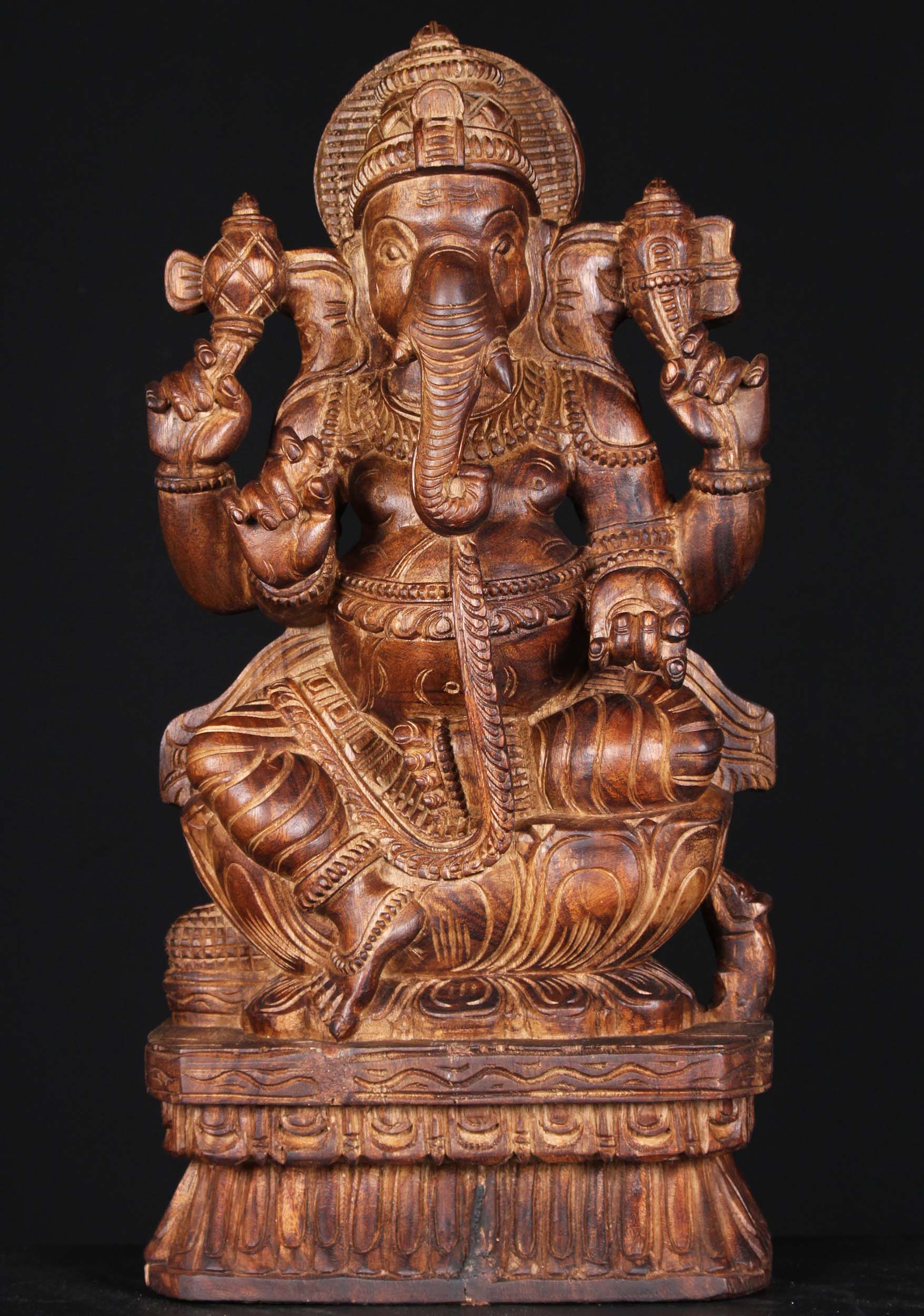 Wooden Seated Ganapathi Statue 24"