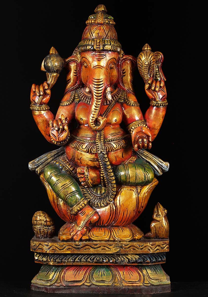 Wood Ganapathi Statue 24"