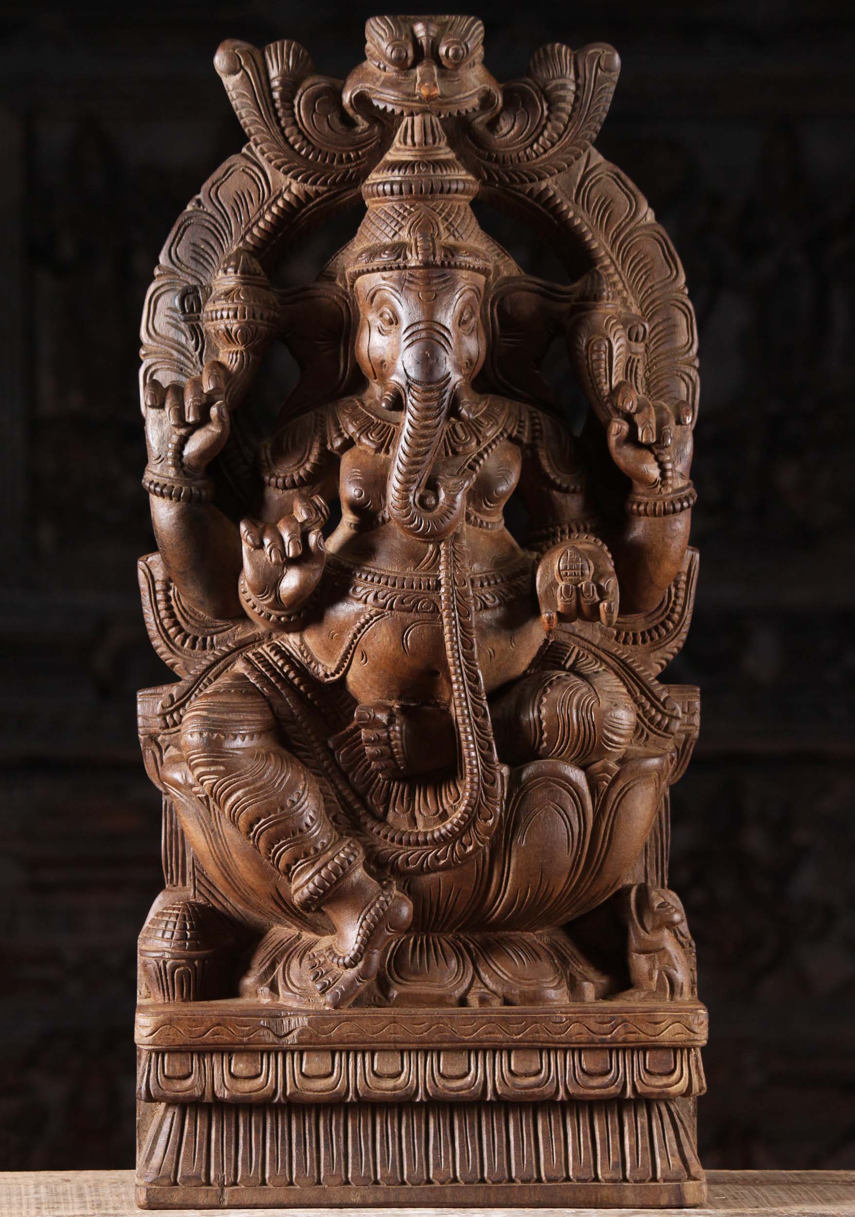 Wooden Ganapathi Statue with Arch 24"