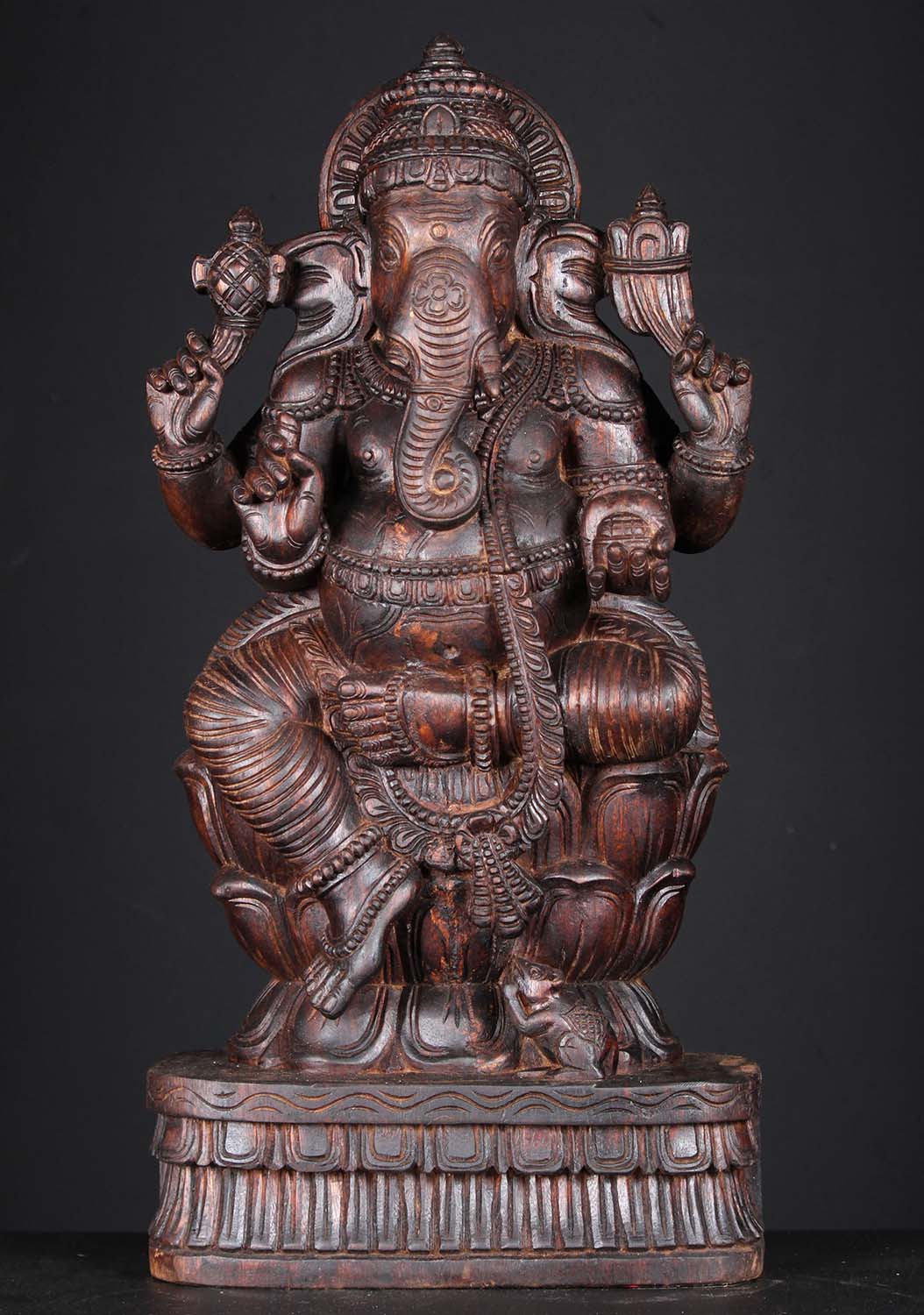 Wooden Dark Ganesh Statue 24"