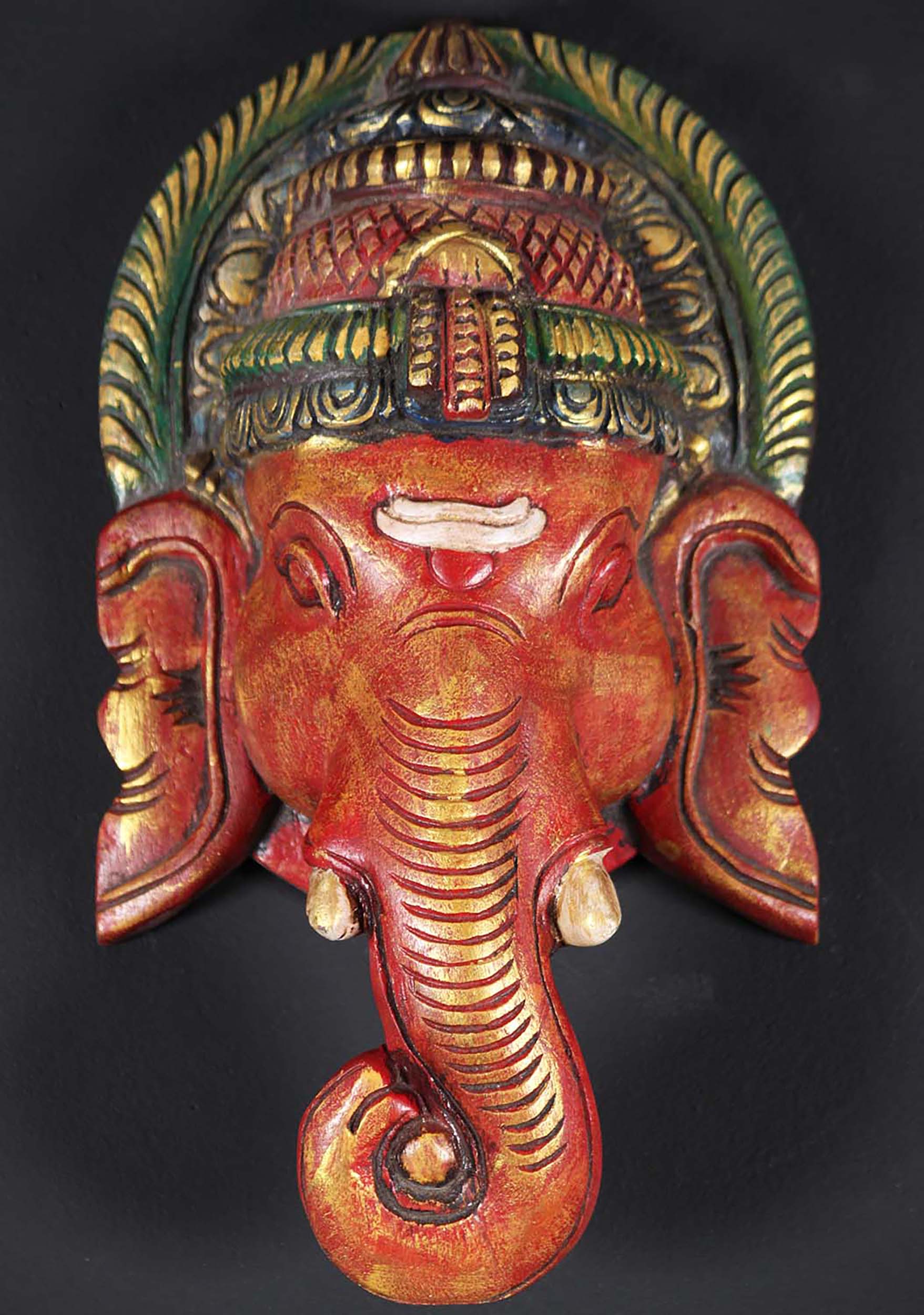 Wooden Colorful Ganesh Wall Hanging 12"