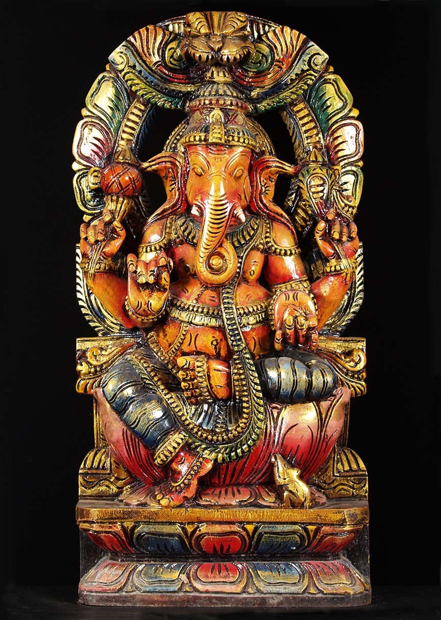 Wood Ganesh Hindu Statue 24"