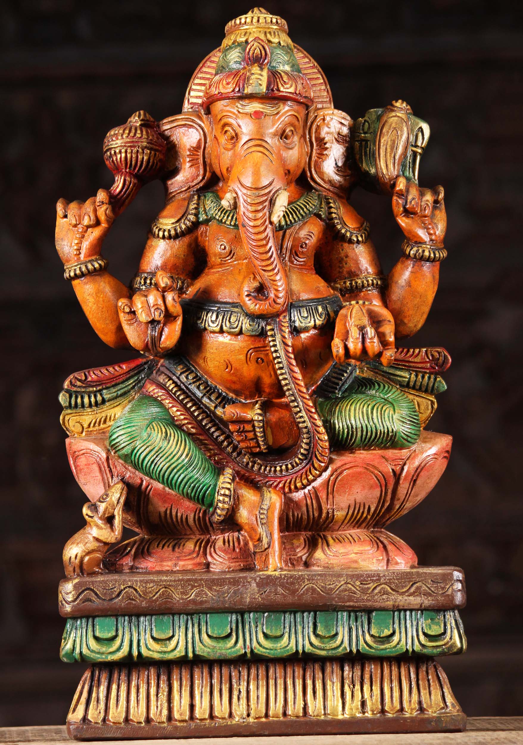 SOLD Wooden Mooshika Ganesha Sculpture 18