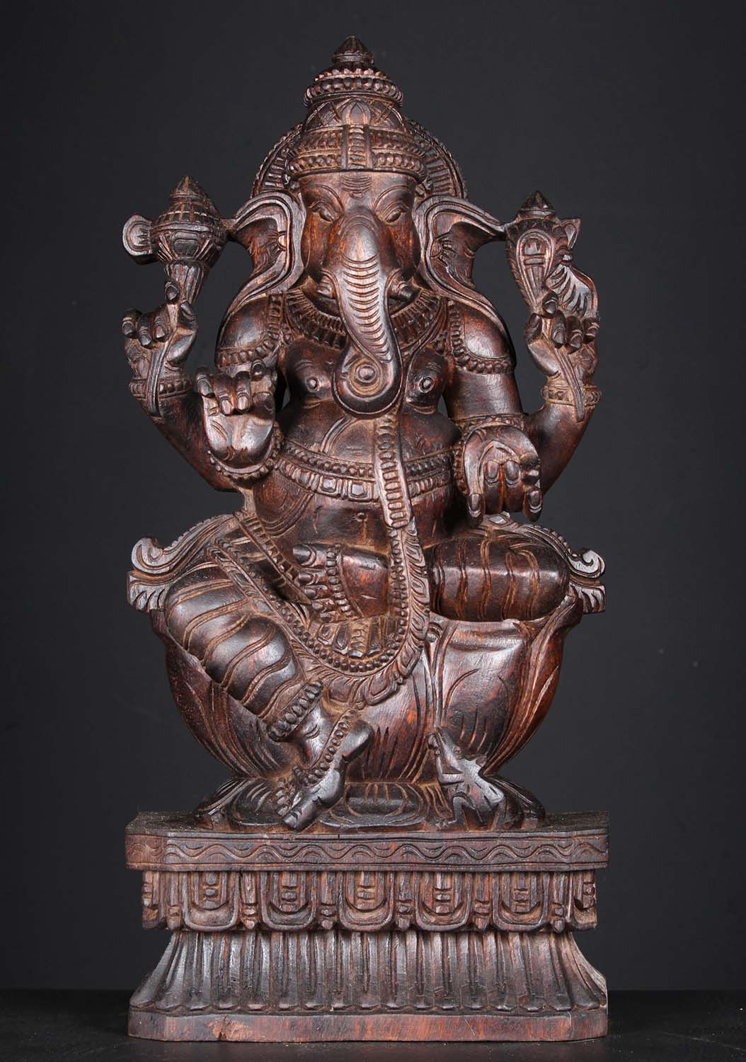 Dark Wood Ganesh Sculpture 24"